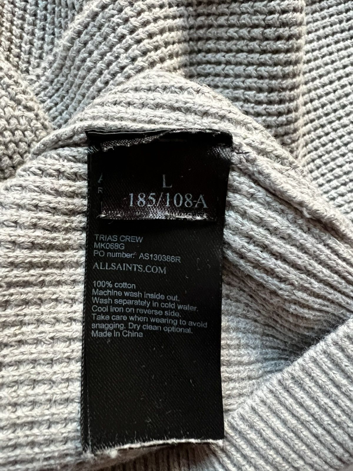Allsaints Classic Allsaints Trias Crew Cotton Knitted Gray Sweater Size US L / EU 52-54 / 3 - 11 Thumbnail