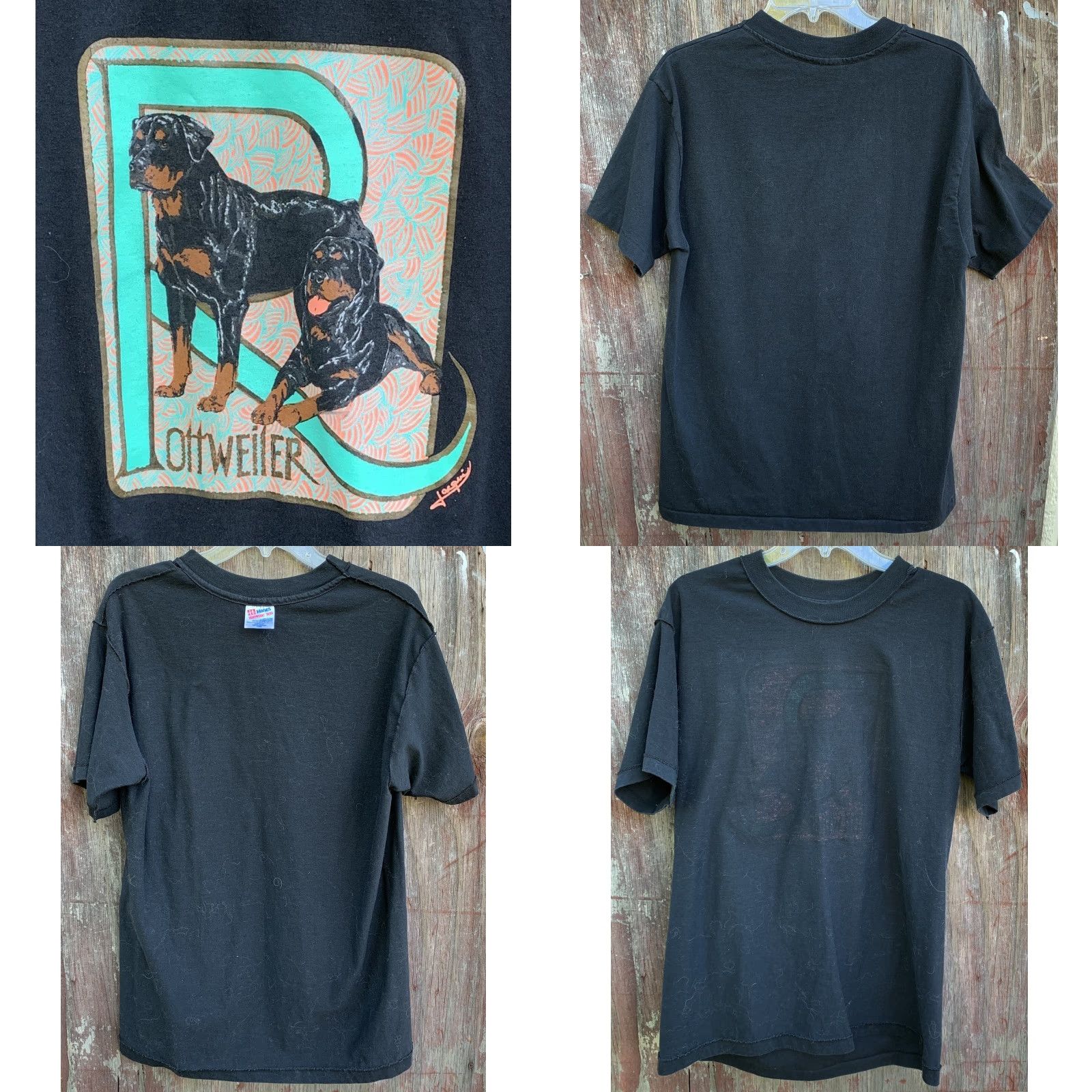 Cottweiler VINTAGE Rottweiler Dog T Shirt 90s 1990s Hanes Heavyweight 50/50 Mens L Black Short Sleeve Crew Neck Dog Graphic Print Clothing Size US L / EU 52-54 / 3 - 9 Thumbnail