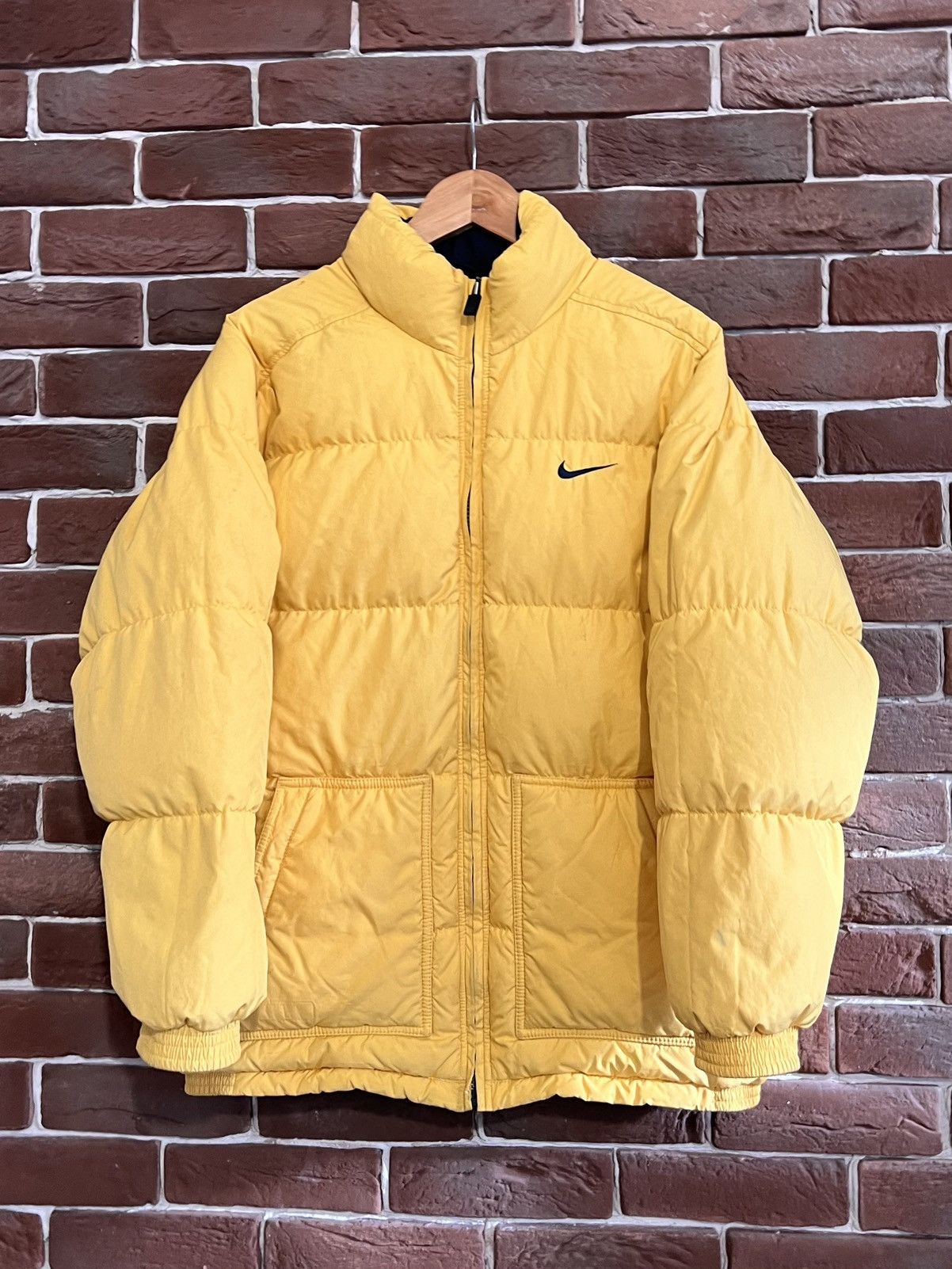 image of Vintage 90's Nike Puffer Jacket Yellow Hype Streetwear, Men's (Size Medium)