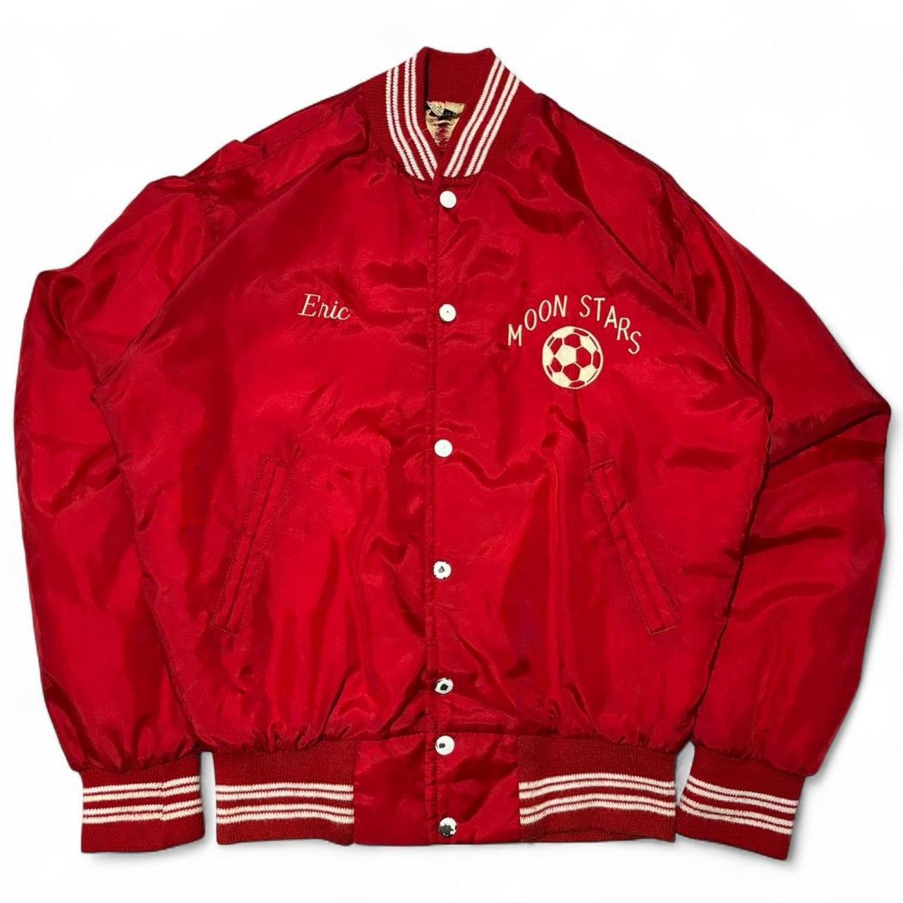 Vintage Vintage 70s Red Nylon Boxy Button-Up Varsity Jacket Size US S / EU 44-46 / 1 - 1 Thumbnail