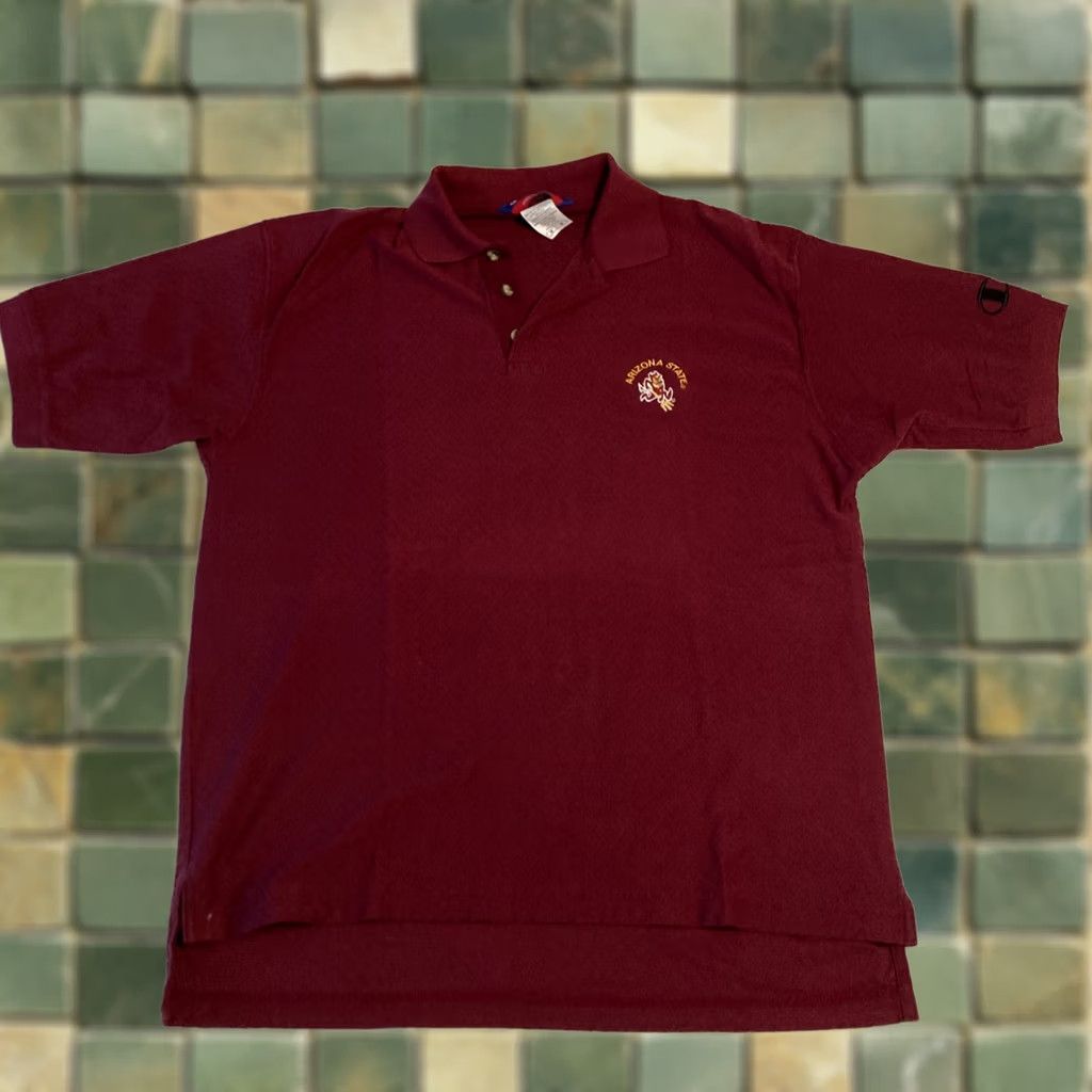 Champion VINTAGE Burgundy Champion Polo Shirt Men’s M Red Arizona State University Sun Devils Football 90s State Mens Size US M / EU 48-50 / 2 - 1 Thumbnail