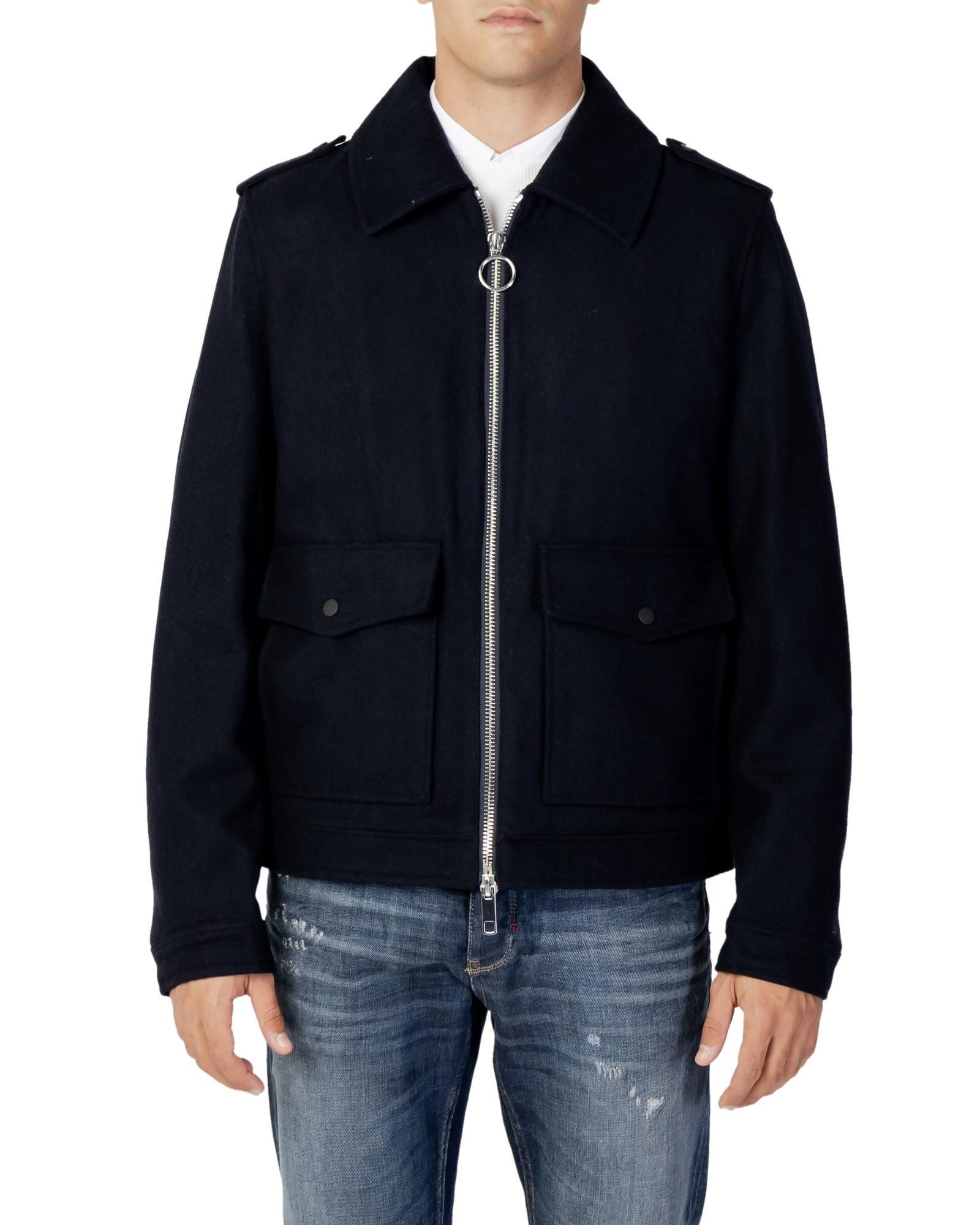 image of Antony Morato Wool Blend Zip-Up Coat With Classic Collar in Blue, Men's (Size XL)