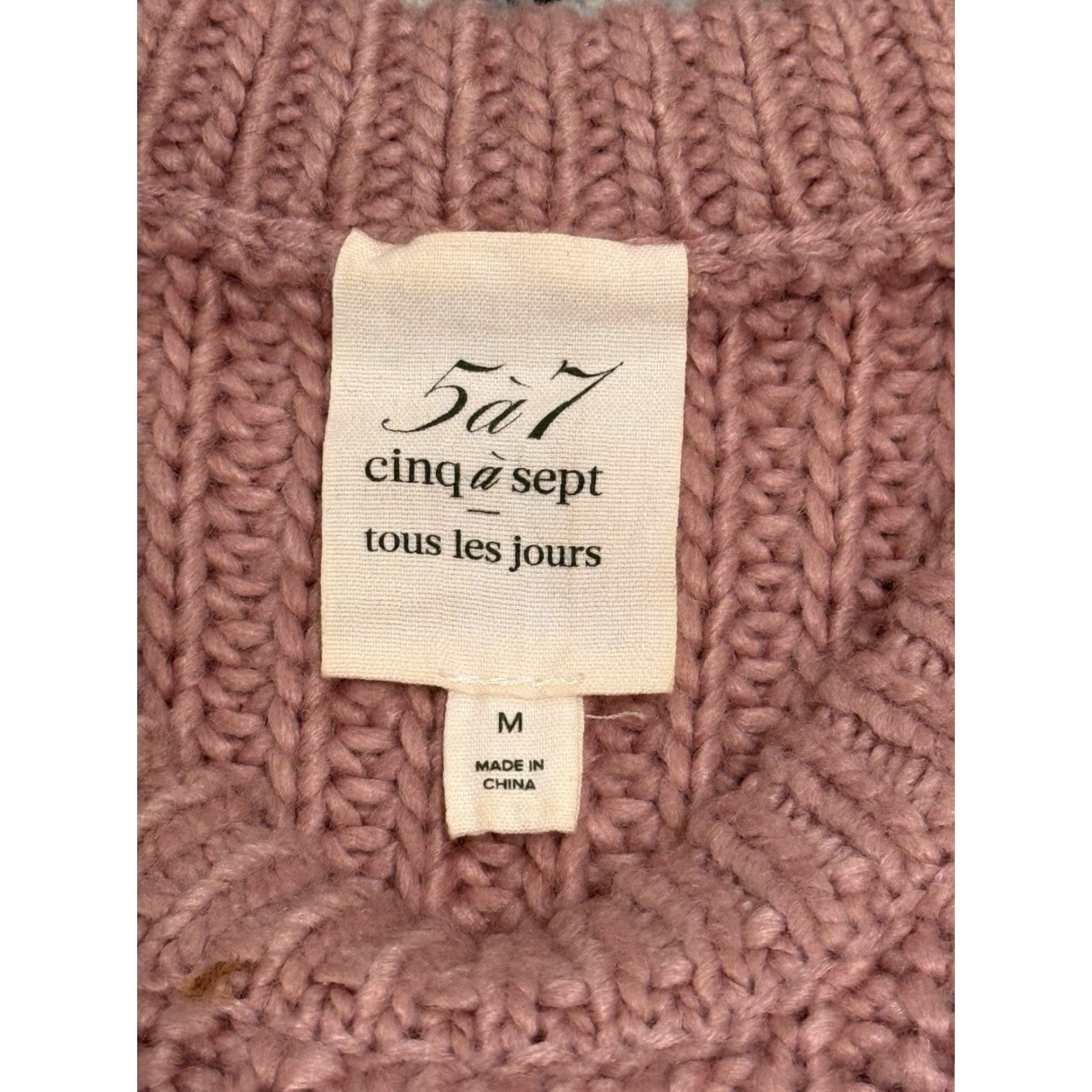 Cinq a Sept Cinq à Sept Lennon Sweater Women's M Pink Sand Stitch-Detail Knit Crew Neck Dolman Long Sleeve Pullover Knit Size M / US 6-8 / IT 42-44 - 3 Thumbnail