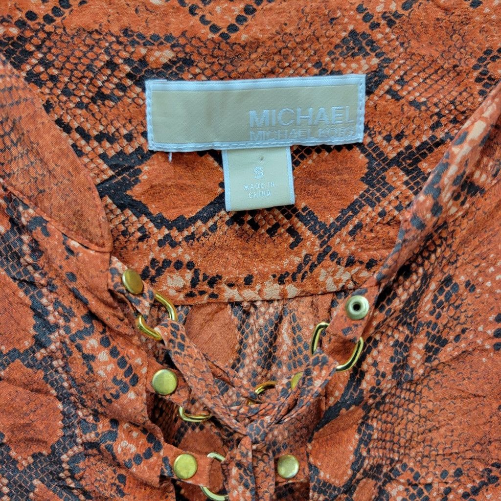 Michael Kors Michael Kors Animal Print V-neck Roll Tab 100% Silk Small. Size XS / US 0-2 / IT 36-38 - 8 Thumbnail
