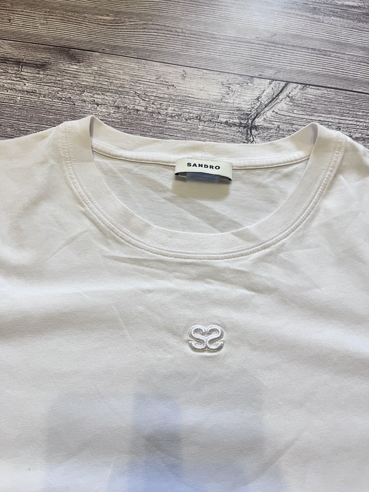 Sandro Sandro Paris White Logo Embroidered T-Shirt Size L / US 10 / IT 46 - 2 Thumbnail