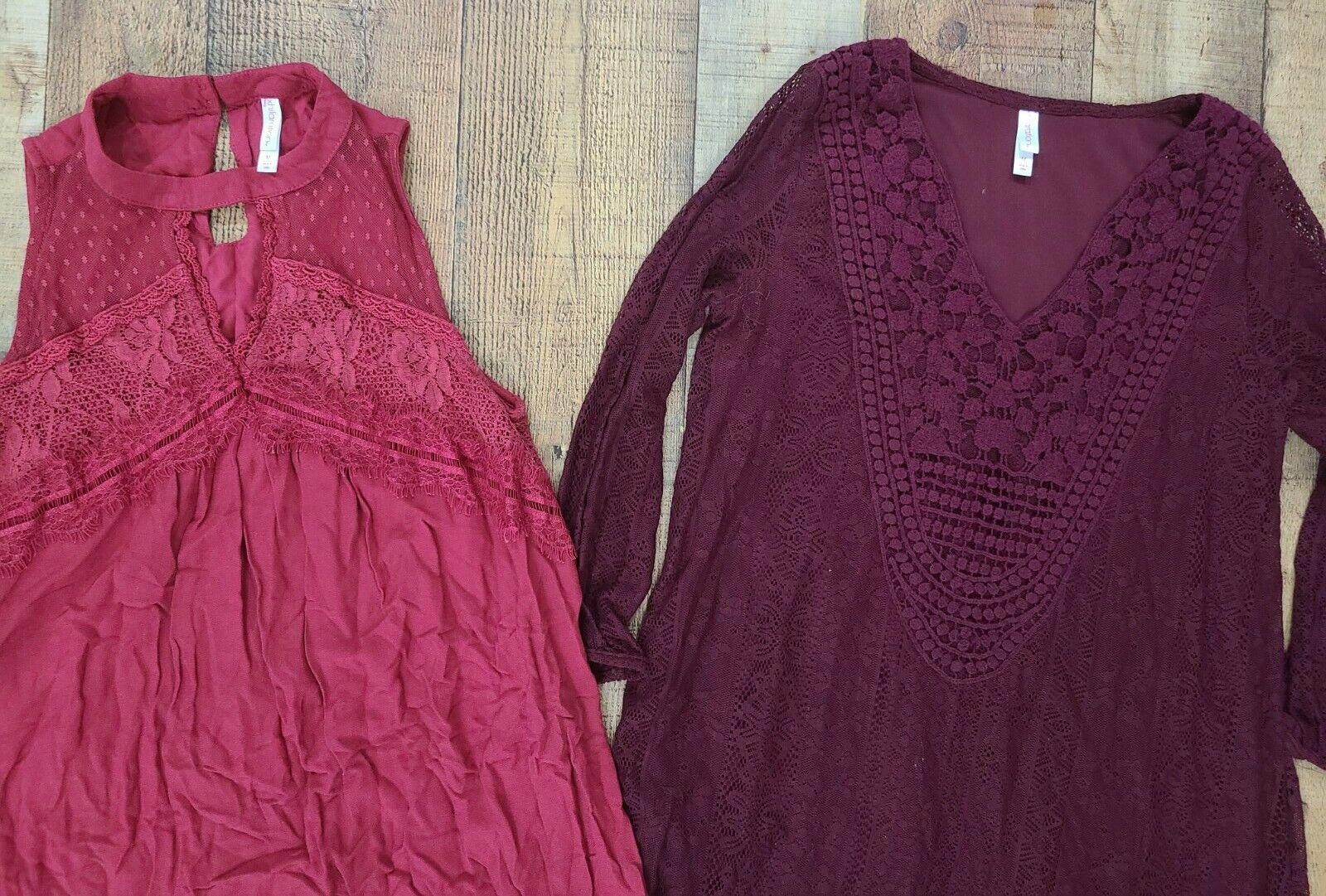 Designer Xhilaration dress Lot Medium Maroon Lace Boho V Neck Long Size M / US 6-8 / IT 42-44 - 3 Thumbnail
