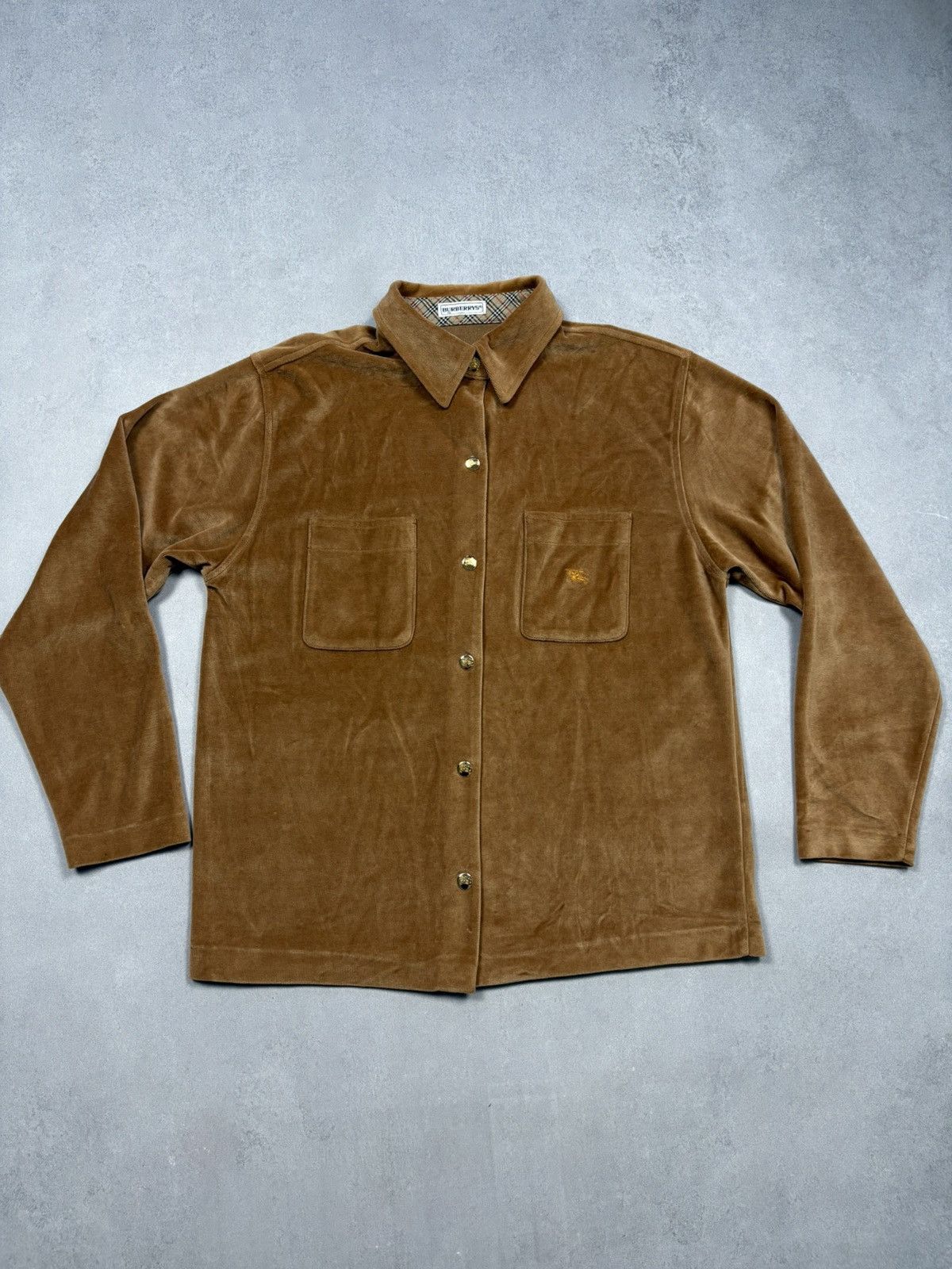 Burberry Vintage 90s Burberrys Spain Velour Quilted Overshirt Jacket Size L / US 10 / IT 46 - 1 Thumbnail