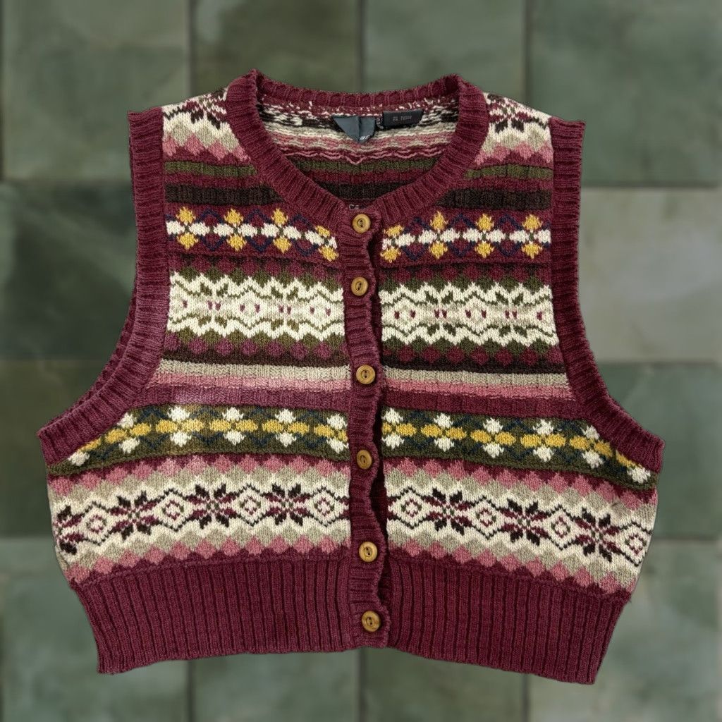 Vintage VINTAGE LizWear Sweater Vest Women's Medium Sleeveless Red Geometric 90s Y2K Hipster Size M / US 6-8 / IT 42-44 - 1 Thumbnail