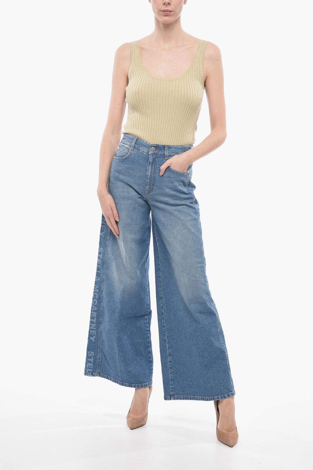 Stella McCartney og1mm0824 Cotton Flared Fit Denims With Side Logoed in Blue Size 26" / US 2 / IT 38 - 4 Thumbnail