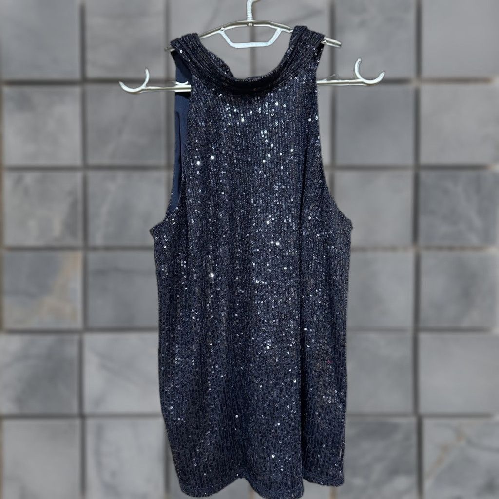 Vintage Chelsea28 Sequin Tank Top Women Size M Black Tank Party Cocktail Chic Sparkly Glam 90s Y2K Revival Night Out Womens Size M / US 6-8 / IT 42-44 - 1 Thumbnail