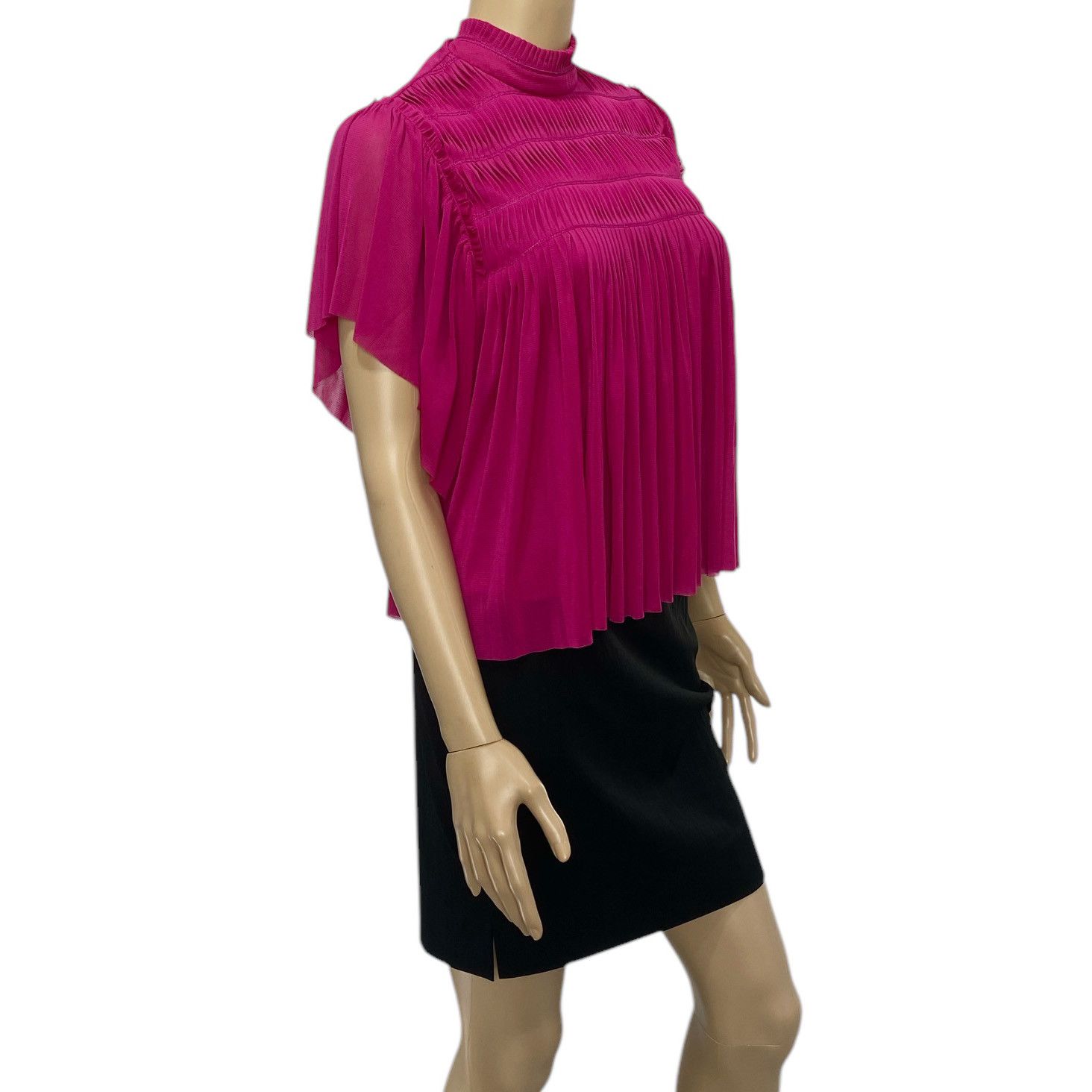 Vivienne Tam Pink Gathered Pleated High Neck Top Size XS / US 0-2 / IT 36-38 - 2 Thumbnail