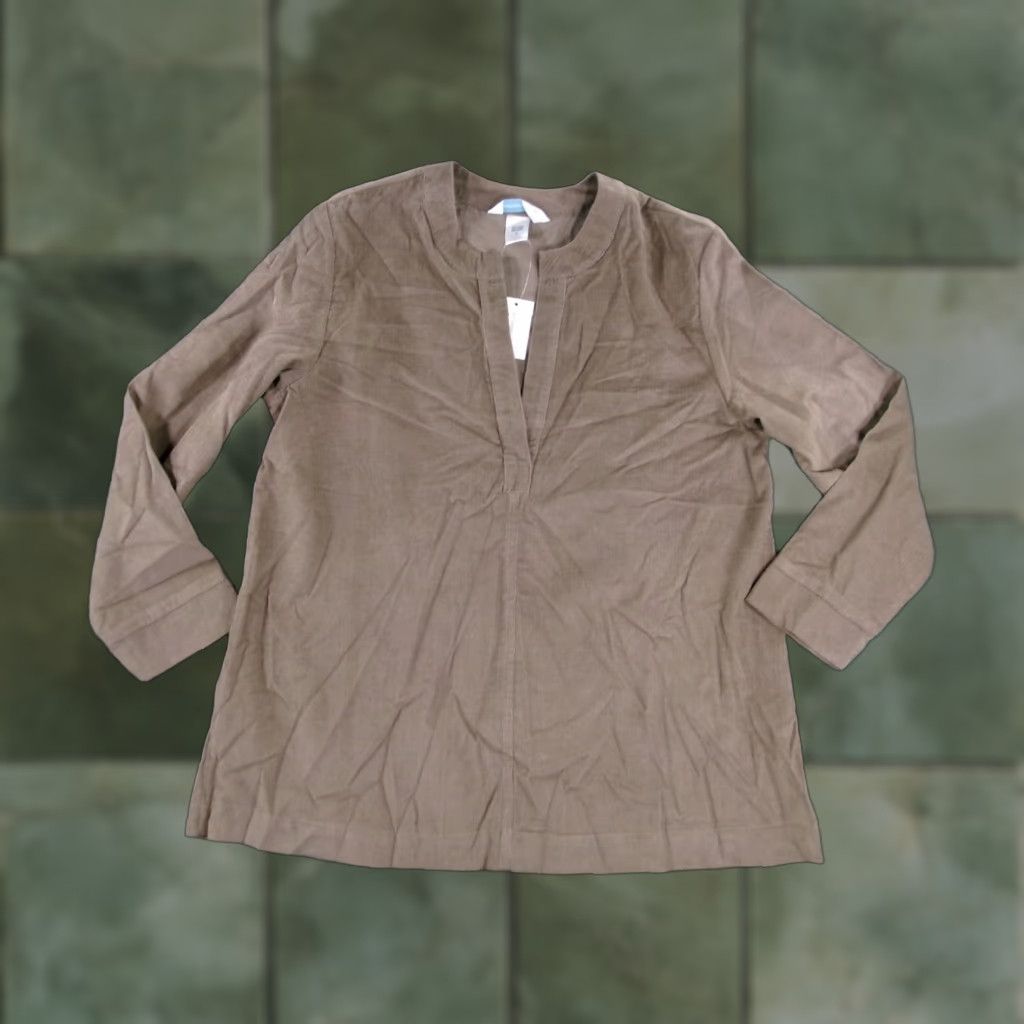 Vintage VINTAGE The Company Store Women Blouse Tunic Long Sleeve V-Neck Casual Solid Regular Size L Brown Cotton 90s Classic Preppy Size L / US 10 / IT 46 - 1 Thumbnail