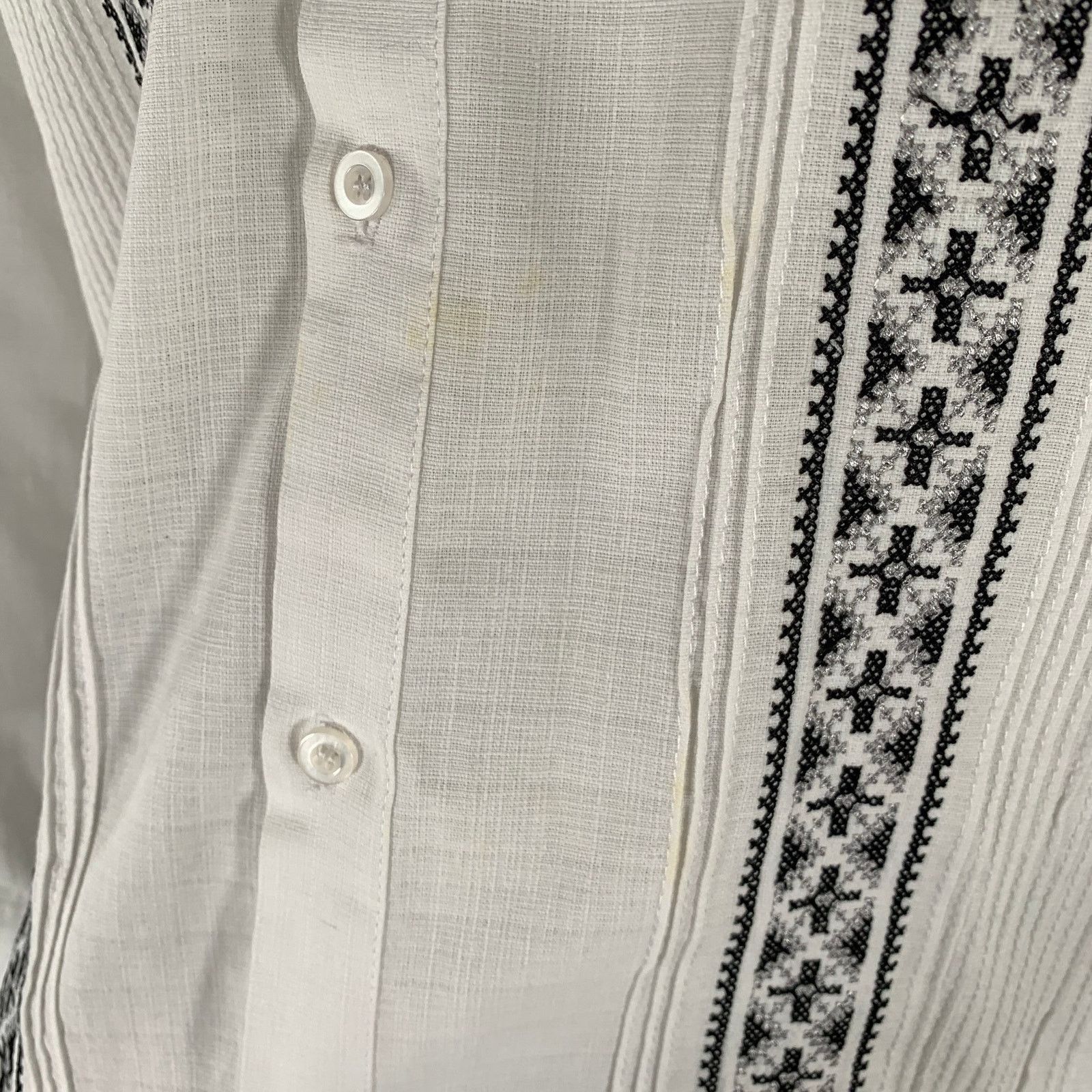 Other GUAYABERAS White Black & Silver Patterns Linen Long Sleeve Size US S / EU 44-46 / 1 - 6 Thumbnail