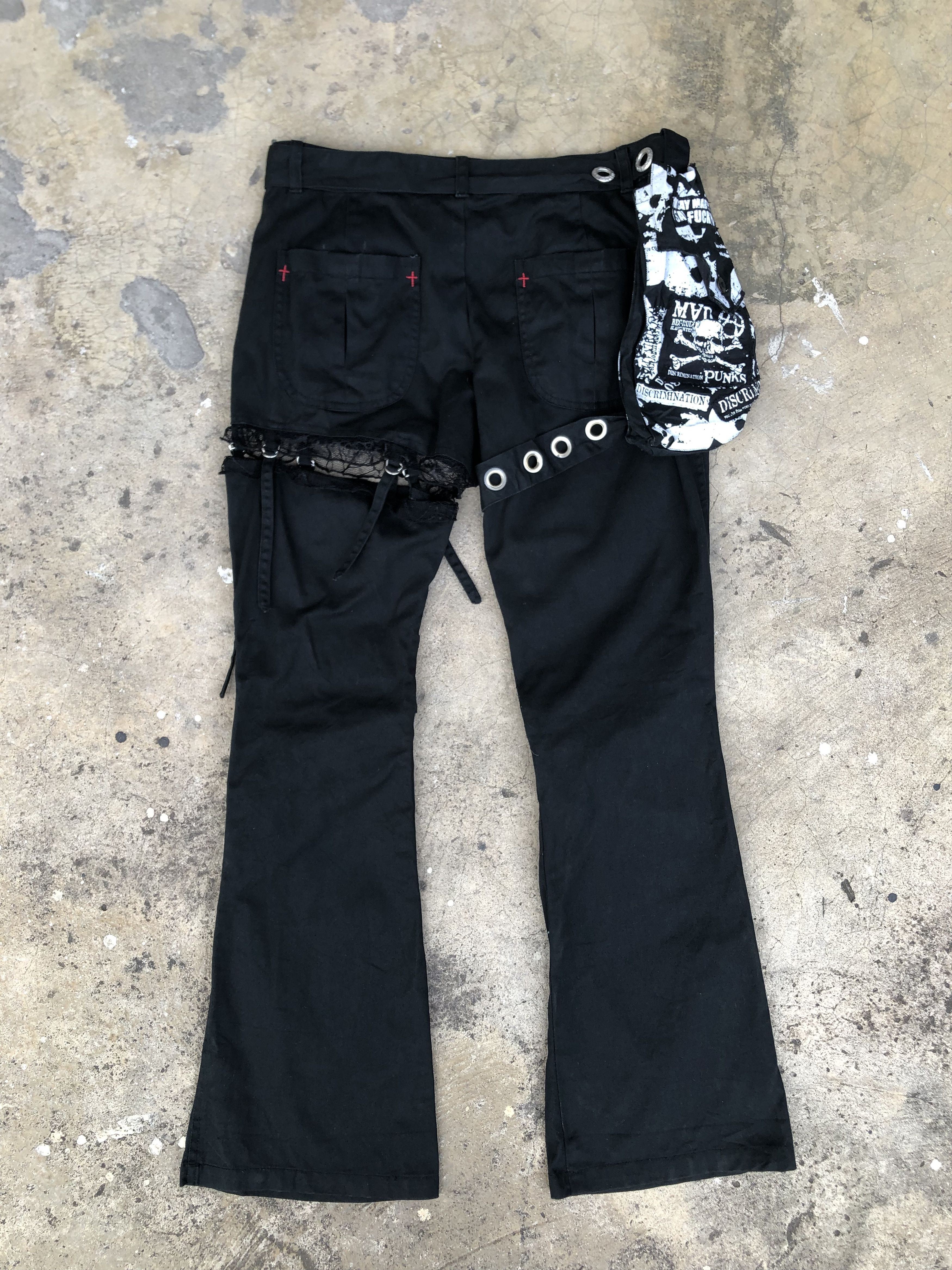 Japanese Brand Mad Girl MGB-50 Bondage Flare Pants Mad Punks Goth Punk Y2K Size 29" - 6 Thumbnail