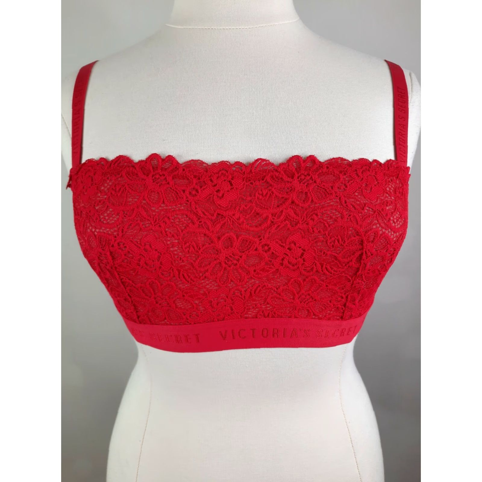 Victoria's Secret Victoria’s Secret Bralette Lace Strappy Back Unlined Red Large Nylon Wireless S2S Womens Size ONE SIZE - 5 Thumbnail