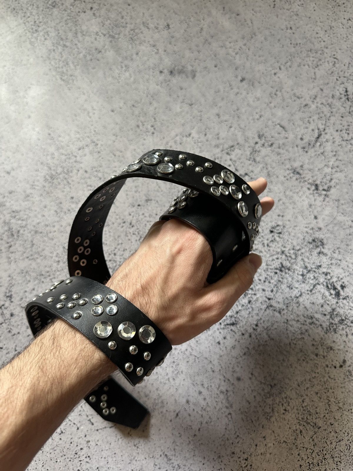 Vintage Vintage Leather Belt Rhinestone Avant Garde Y2K Opium Size ONE SIZE - 3 Thumbnail