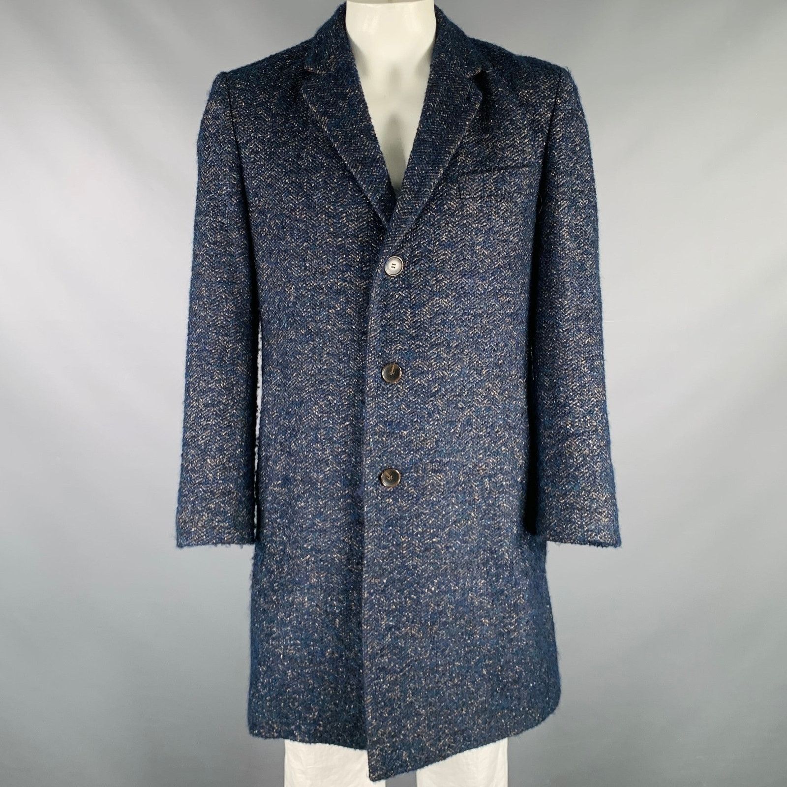 Hugo Boss HUGO BOSS Size 42 Navy Taupe Nailhead Virgin Wool Blend Coat Size US L / EU 52-54 / 3 - 1 Thumbnail
