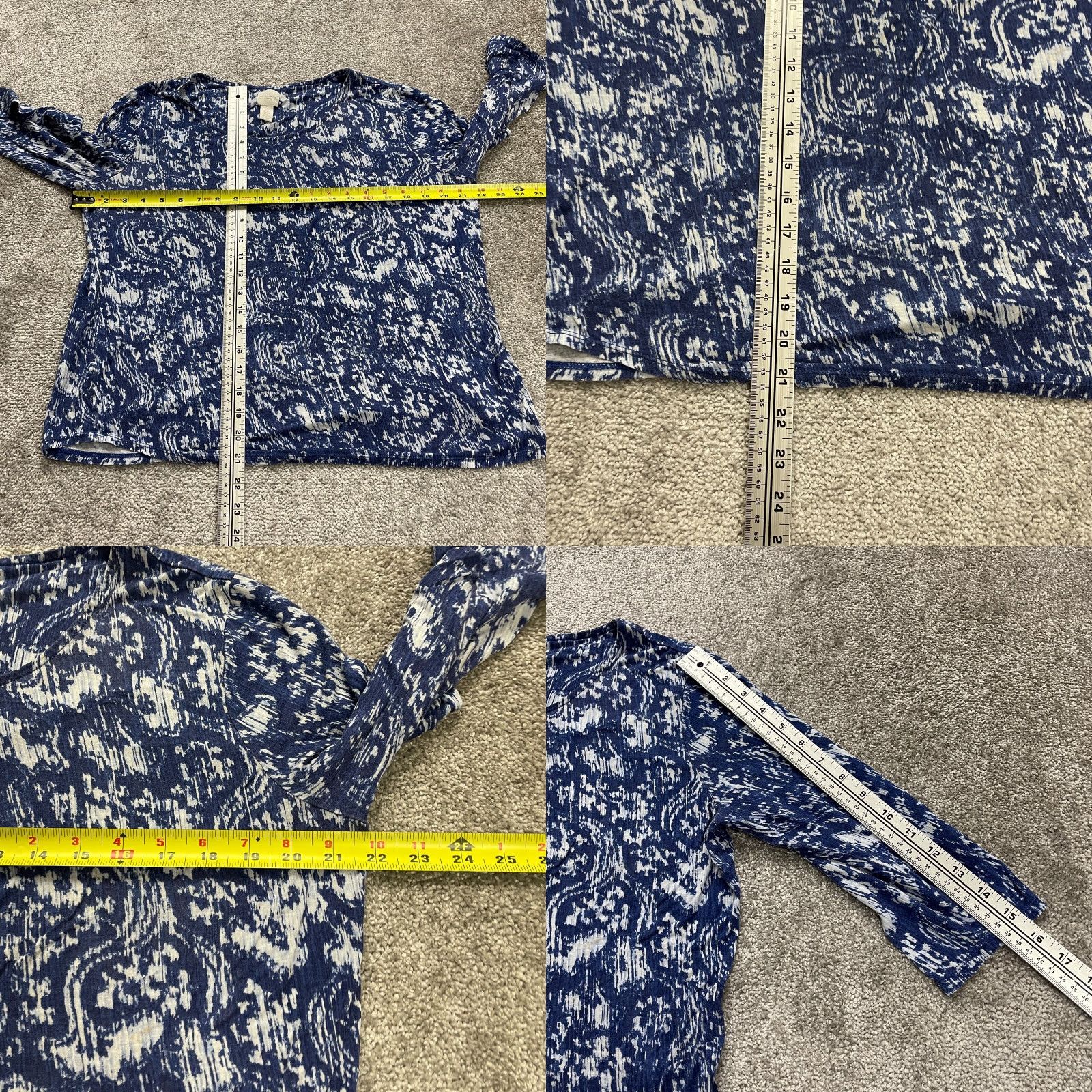 Vintage Chico's Blouse Women 2 Large Blue White Paisley 3/4 Sleeve Round Neck Casual Top Size XS / US 0-2 / IT 36-38 - 8 Thumbnail