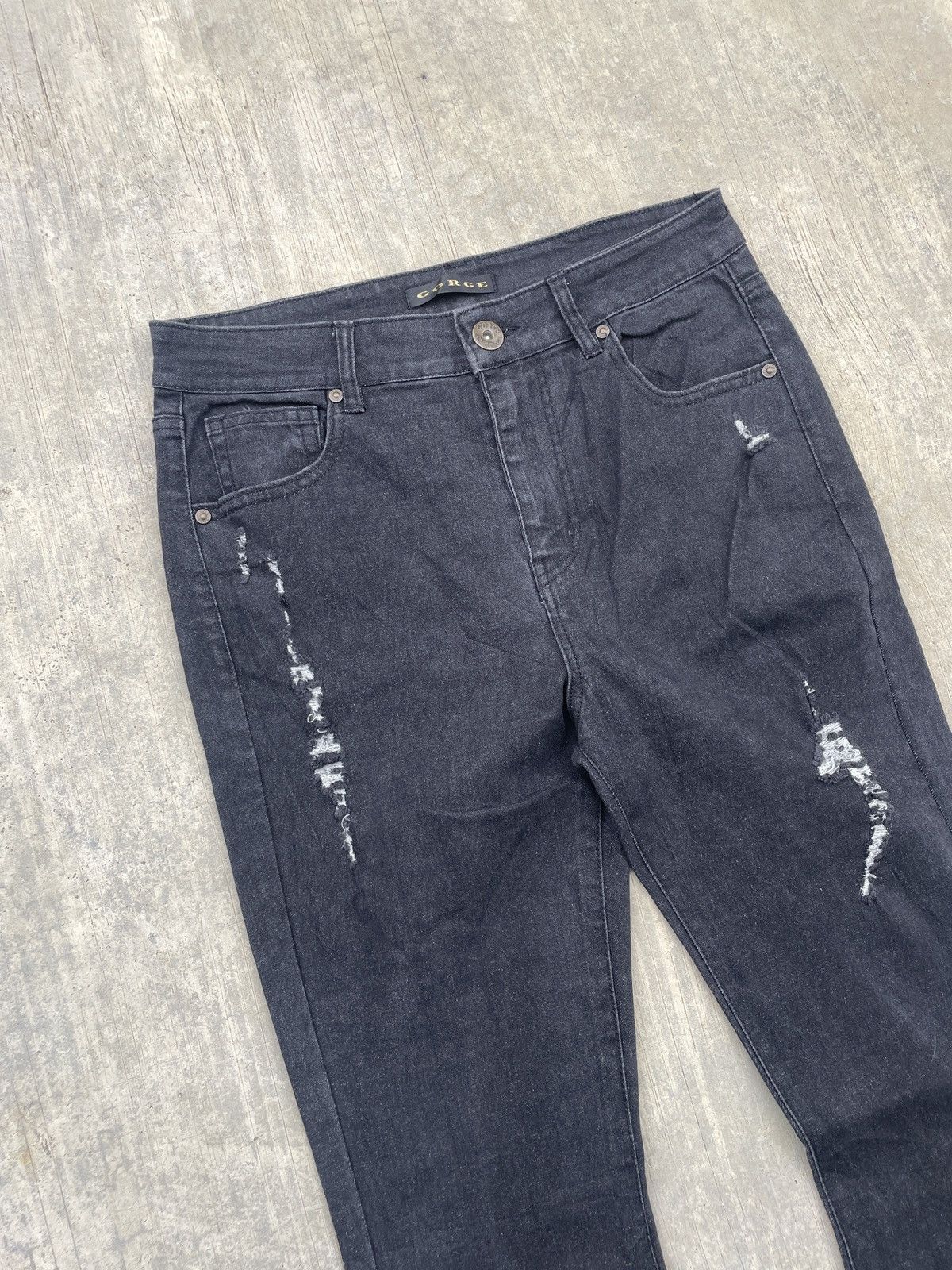Tornado Mart 💥RARE💥GORGE DISTRESSED DARK INDIGO FLARE DENIM ARCHIVE Size US 29 - 2 Thumbnail