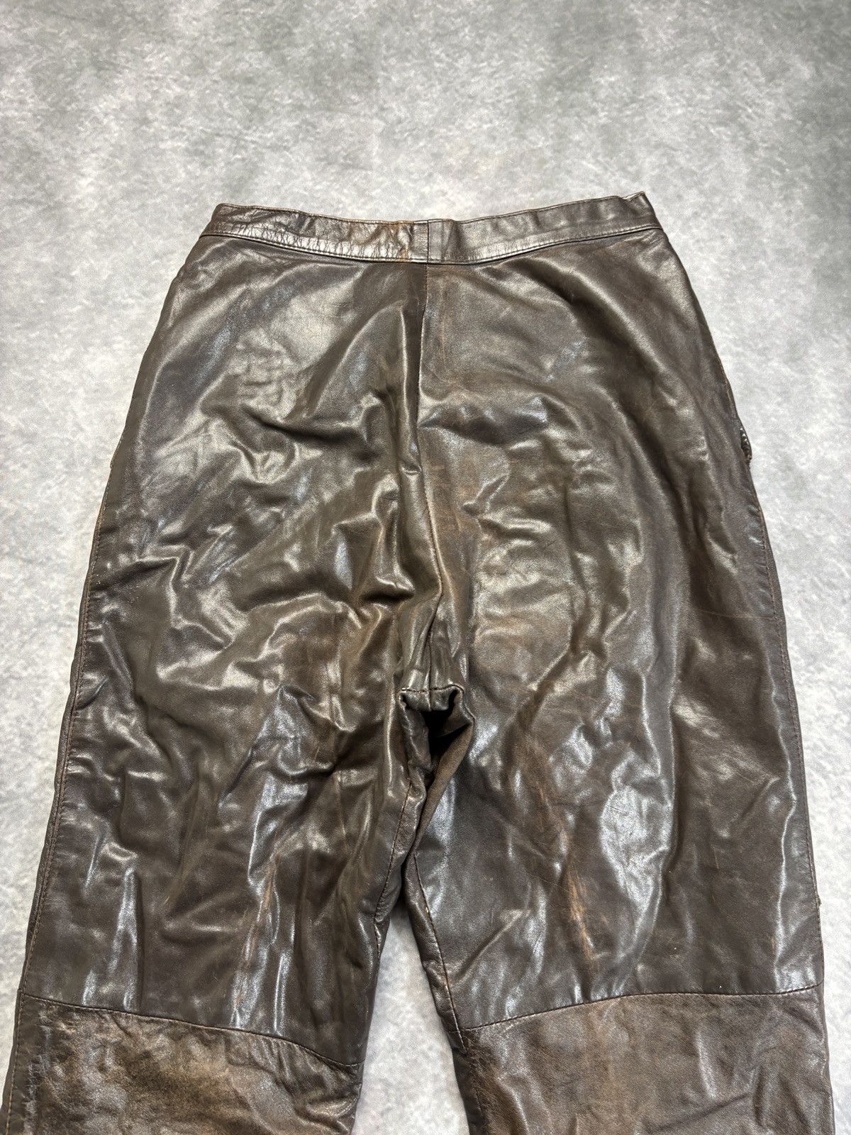 Indian Motorcycle × Leather × Vintage 1980s Vintage Leather Pants Triple Pleated Brown Biker Trous Size US 28 / EU 44 - 7 Thumbnail