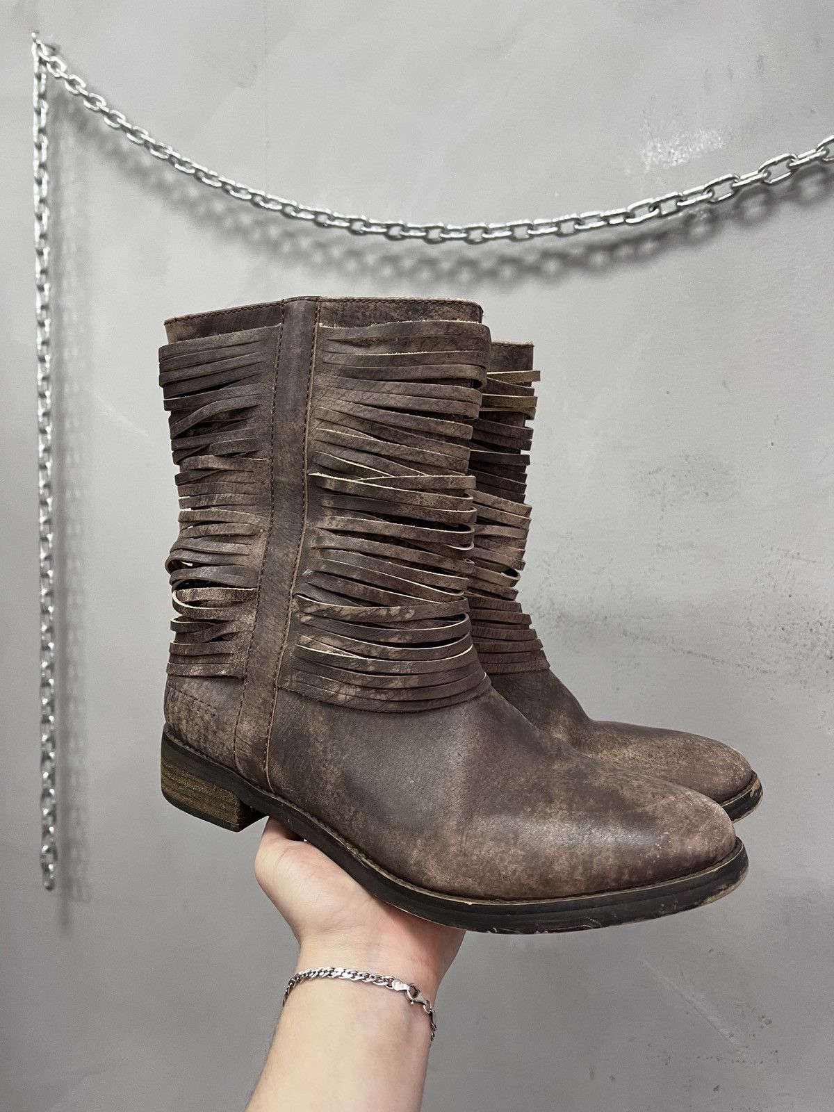 No Faith Studios Brown Leather Moto Boots Strapped Archive guidi style y2k Size US 8 / EU 41 - 8 Thumbnail