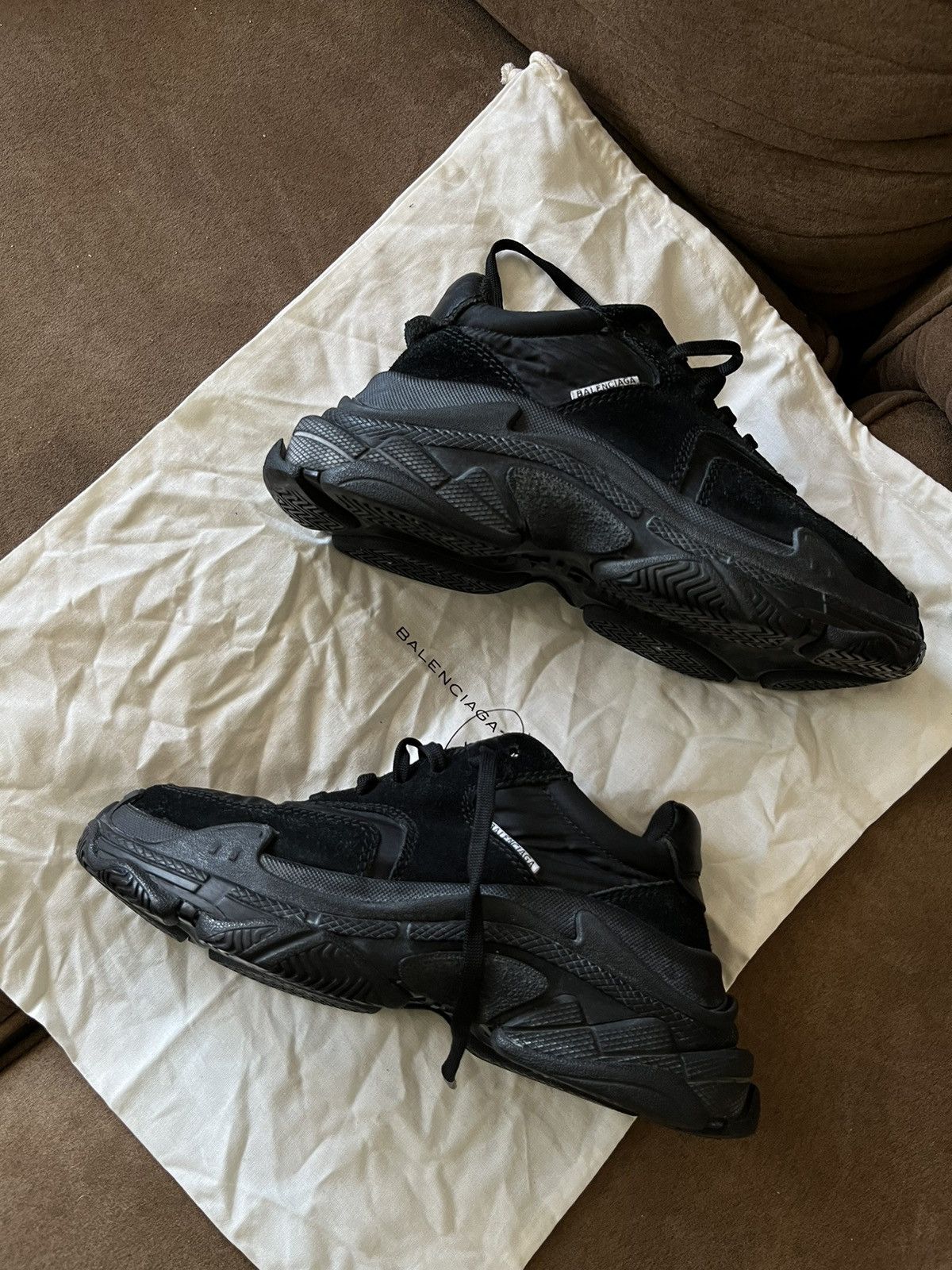 Balenciaga BALENCIAGA Triple S Black Suede Nylon Speed Flat Trainers Size US 5 / IT 35 - 6 Thumbnail