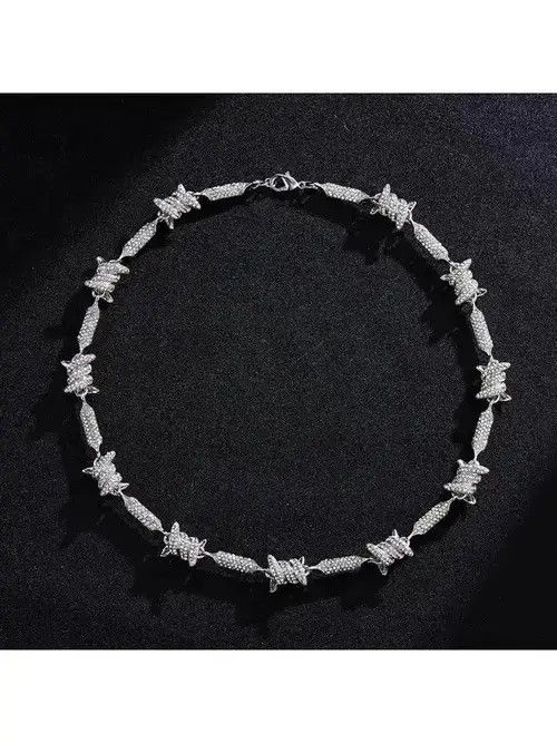 Jewelry Bling Crystal Barbed Wire Link Choker Necklace Size ONE SIZE - 4 Thumbnail