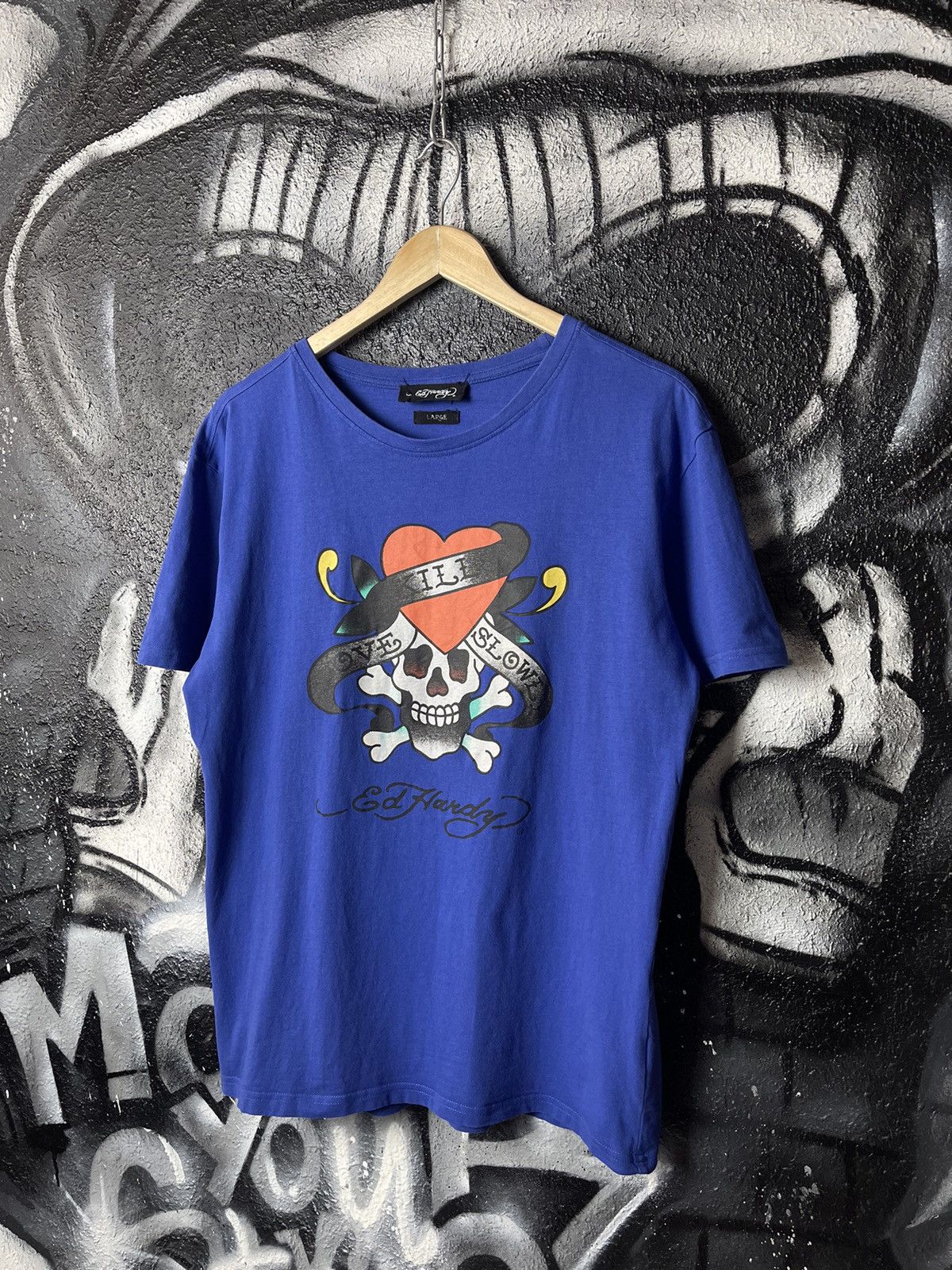 Ed Hardy Ed Hardy by Christian Audigier Y2K Skull Logo Blue T-Shirt Size US L / EU 52-54 / 3 - 1 Thumbnail