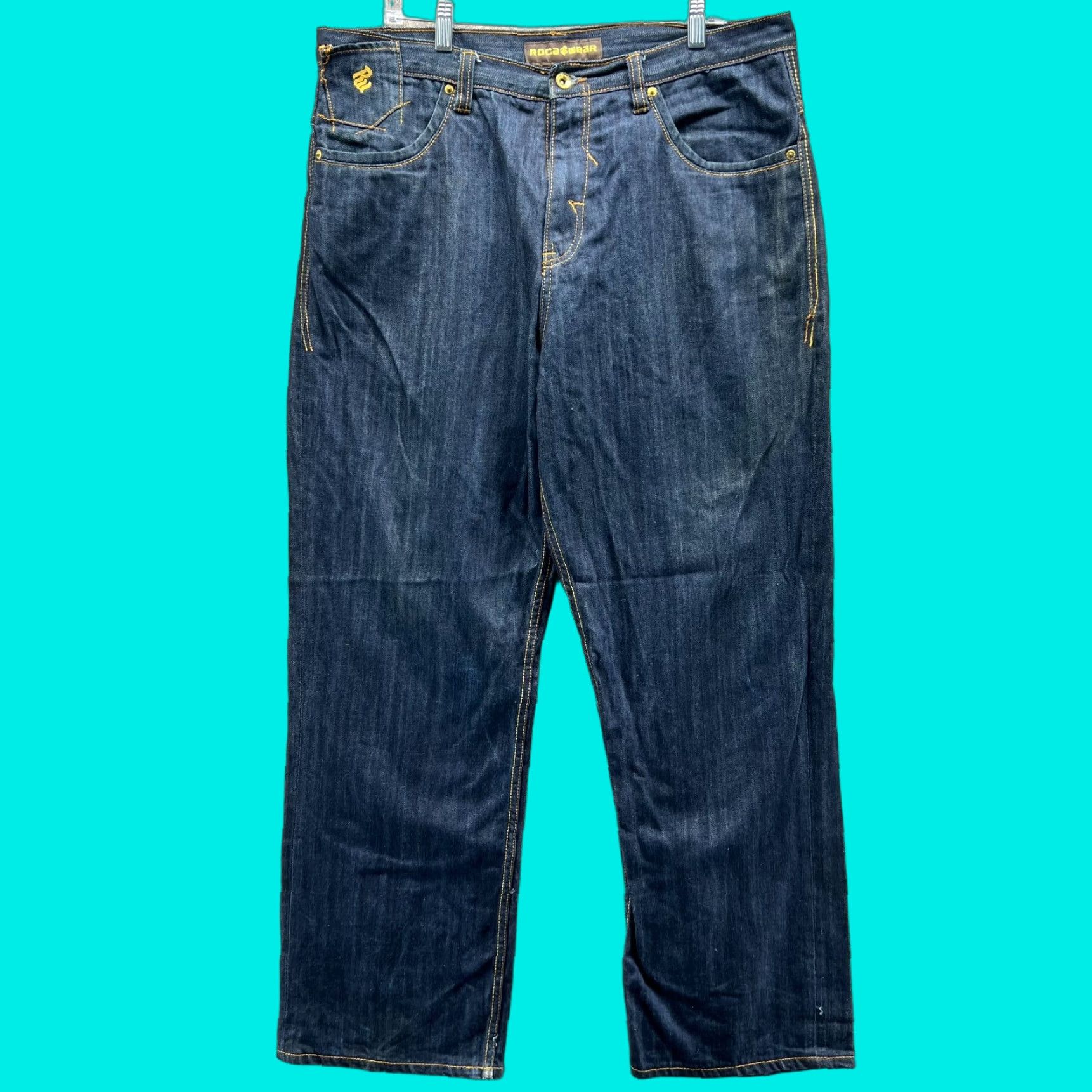 Rocawear VINTAGE Rocawear Jeans Mens 38 Dark Wash Straight Embellished Hip Hop Streetwear 5-Pocket Denim Blue Size US 38 / EU 54 - 1 Thumbnail