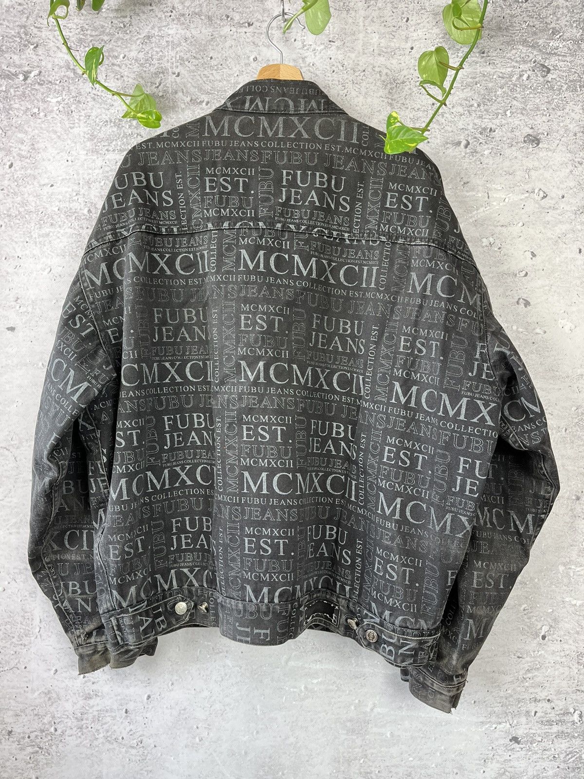 Fubu × Vintage 90s FUBU The Collection MCMXCII All Over Print Denim Jacket Size US XL / EU 56 / 4 - 8 Thumbnail