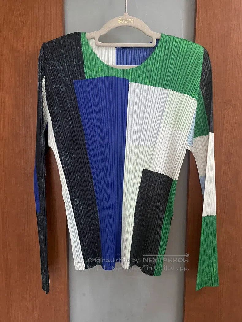 Issey Miyake Issey Miyake Green Color Block Long Sleeve Top Size L / US 10 / IT 46 - 6 Thumbnail