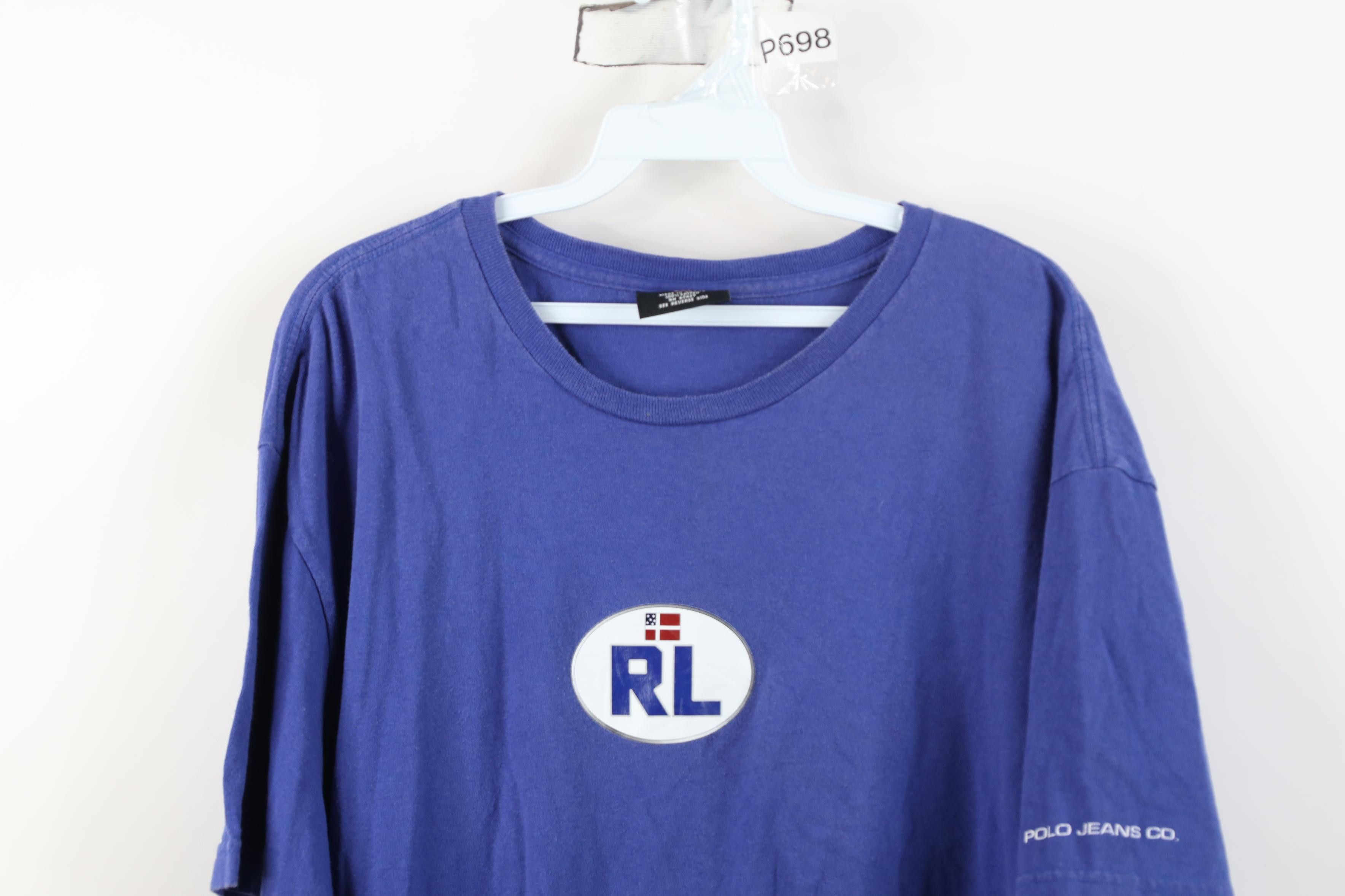 Polo Ralph Lauren Vintage 90s Ralph Lauren Center Logo T-Shirt Blue Cotton Size US XL / EU 56 / 4 - 2 Thumbnail