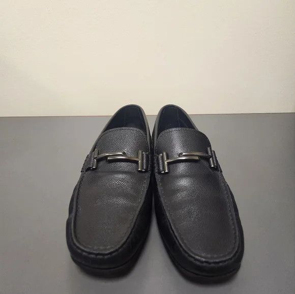 image of Tods Tod's Double T Textured Leather Loafers Black Size 7.5, Men's