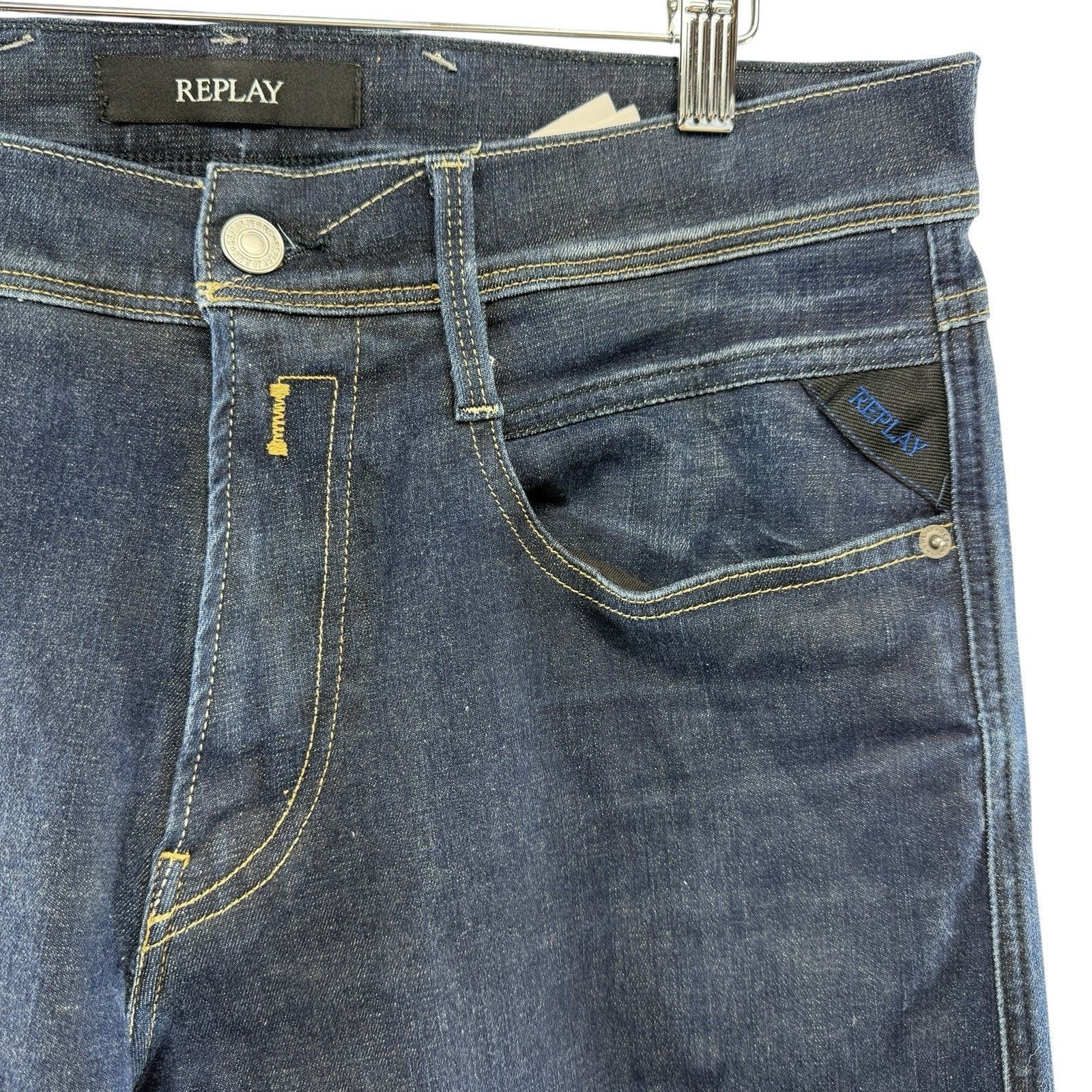 Replay Replay Anbass Hyperflex Re-used Dark Blue Slim Stretch Jeans Size US 33 - 3 Thumbnail