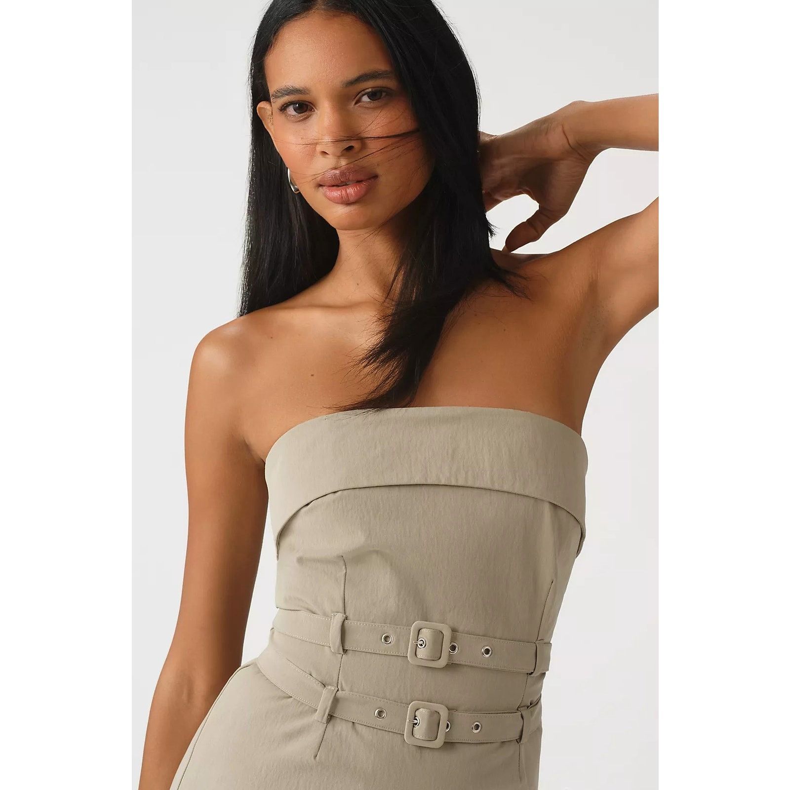 Anthropologie NWT Maeve Strapless Belted Midi Dress $168 X-SMALL Khaki Size XS / US 0-2 / IT 36-38 - 2 Thumbnail