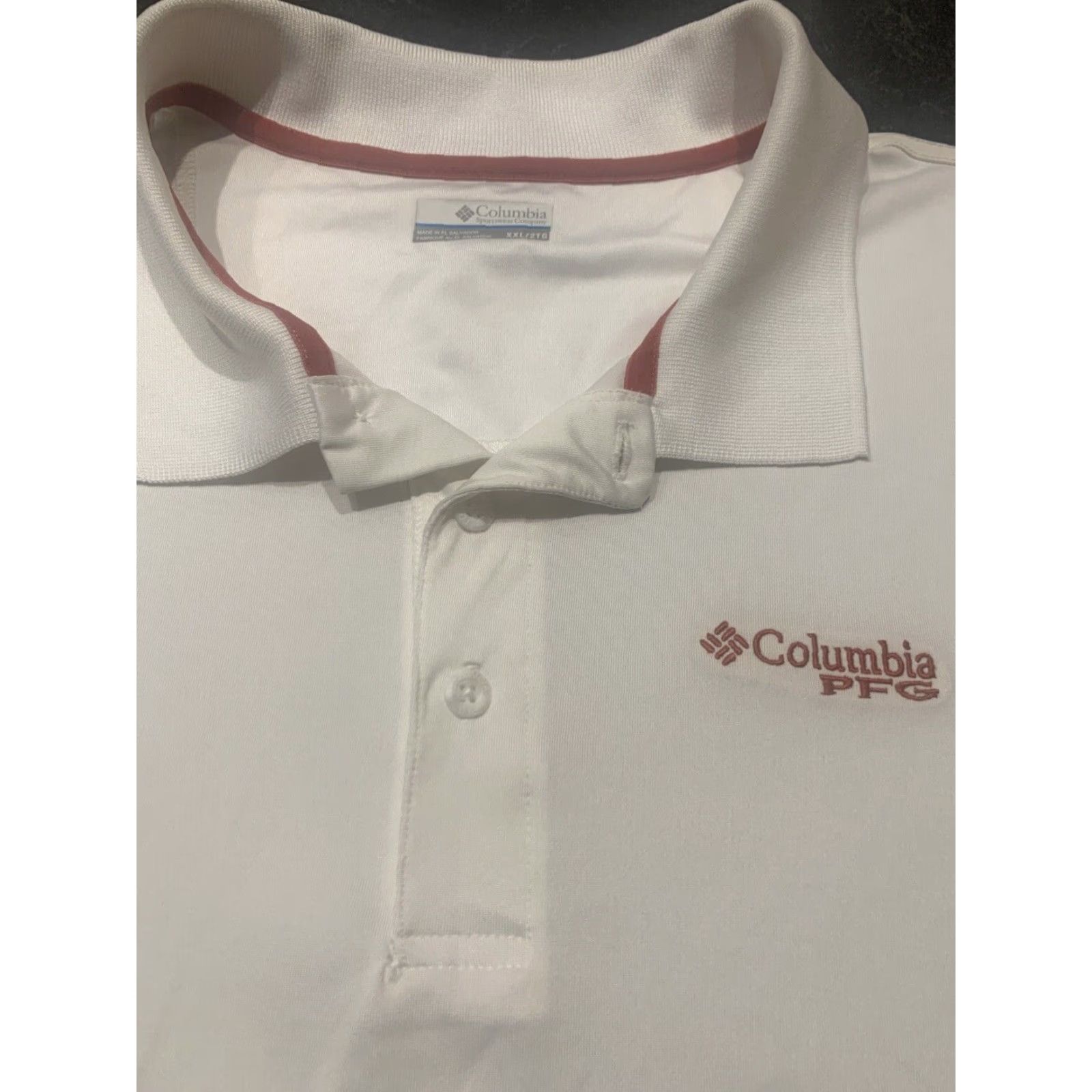 Vintage Columbia PFG Polo Shirt Mens 2XL White Red 100% Polyester Short Sleeve Collared Size US XXL / EU 58 / 5 - 6 Thumbnail