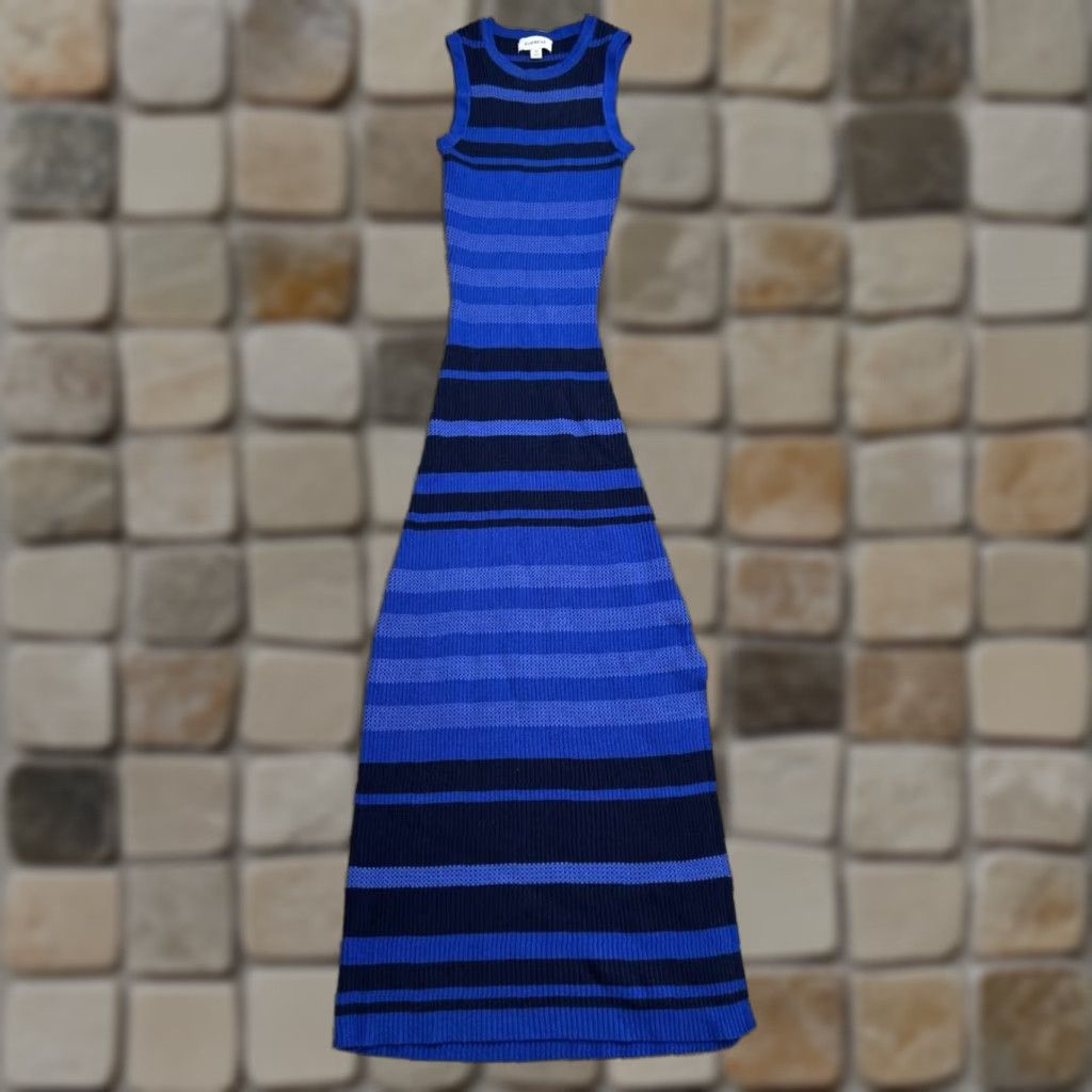 Vintage Evereve Dress Maxi Womens XS Blue Knit Stripes Side Slit Crew Neck Casual Size XS / US 0-2 / IT 36-38 - 1 Thumbnail