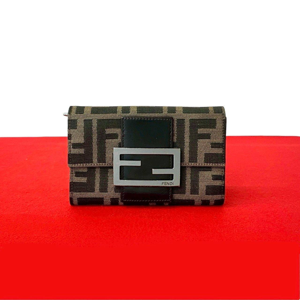 Fendi Fendi Zucca Canvas Leather Wallet Canvas Short Wallet