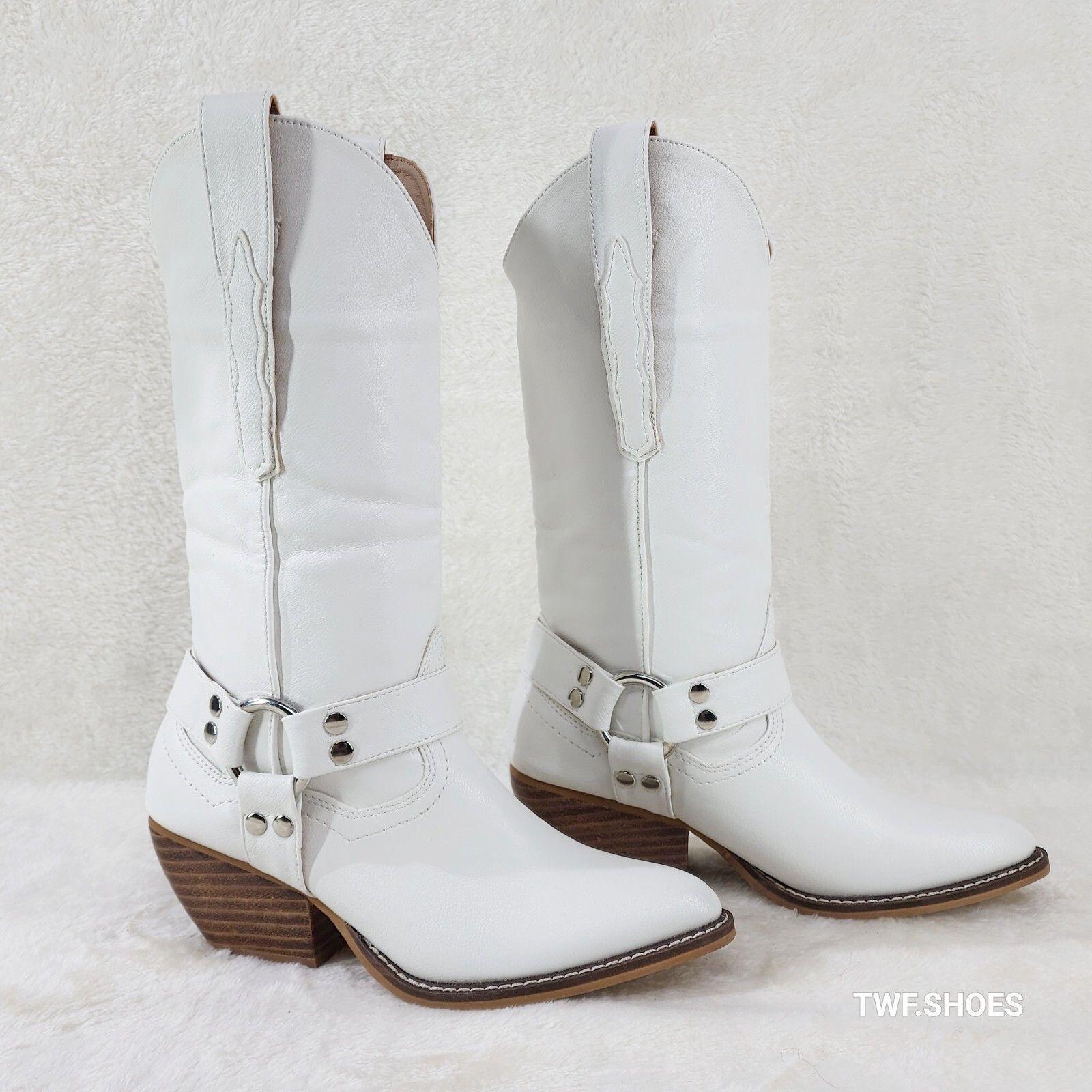 Other Western Rider Cut Harness White Leatherette Cowboy Pull On C Size US 8 / IT 38 - 5 Thumbnail