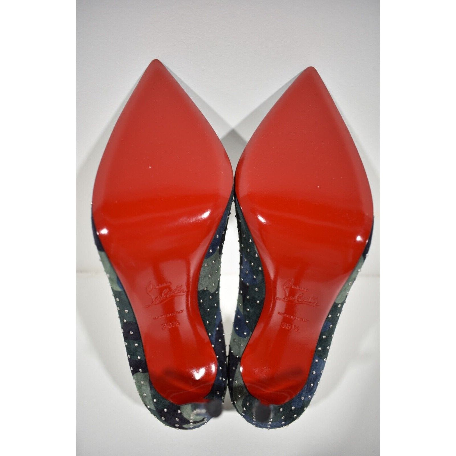 Christian Louboutin Kate Plume 100 Camo Blue Green Suede Classic Heel Pump 38.5 Size US 8.5 / IT 38.5 - 12 Thumbnail