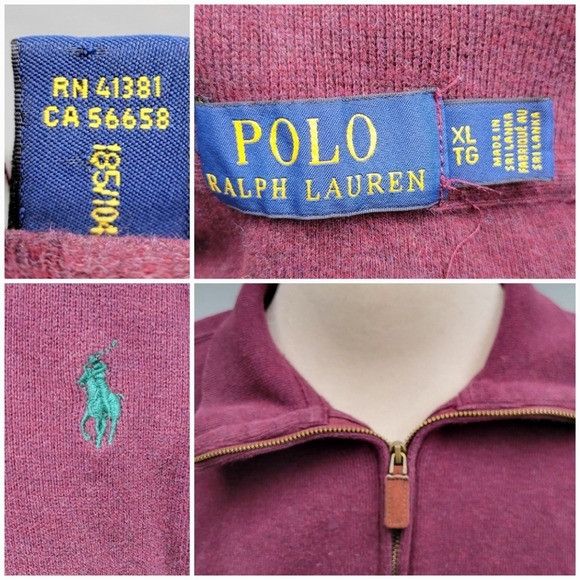 Ralph Lauren Vintage 90s y2k Polo Ralph Lauren Burgundy Cotton Quarter 1/ Size XL / US 12-14 / IT 48-50 - 3 Thumbnail