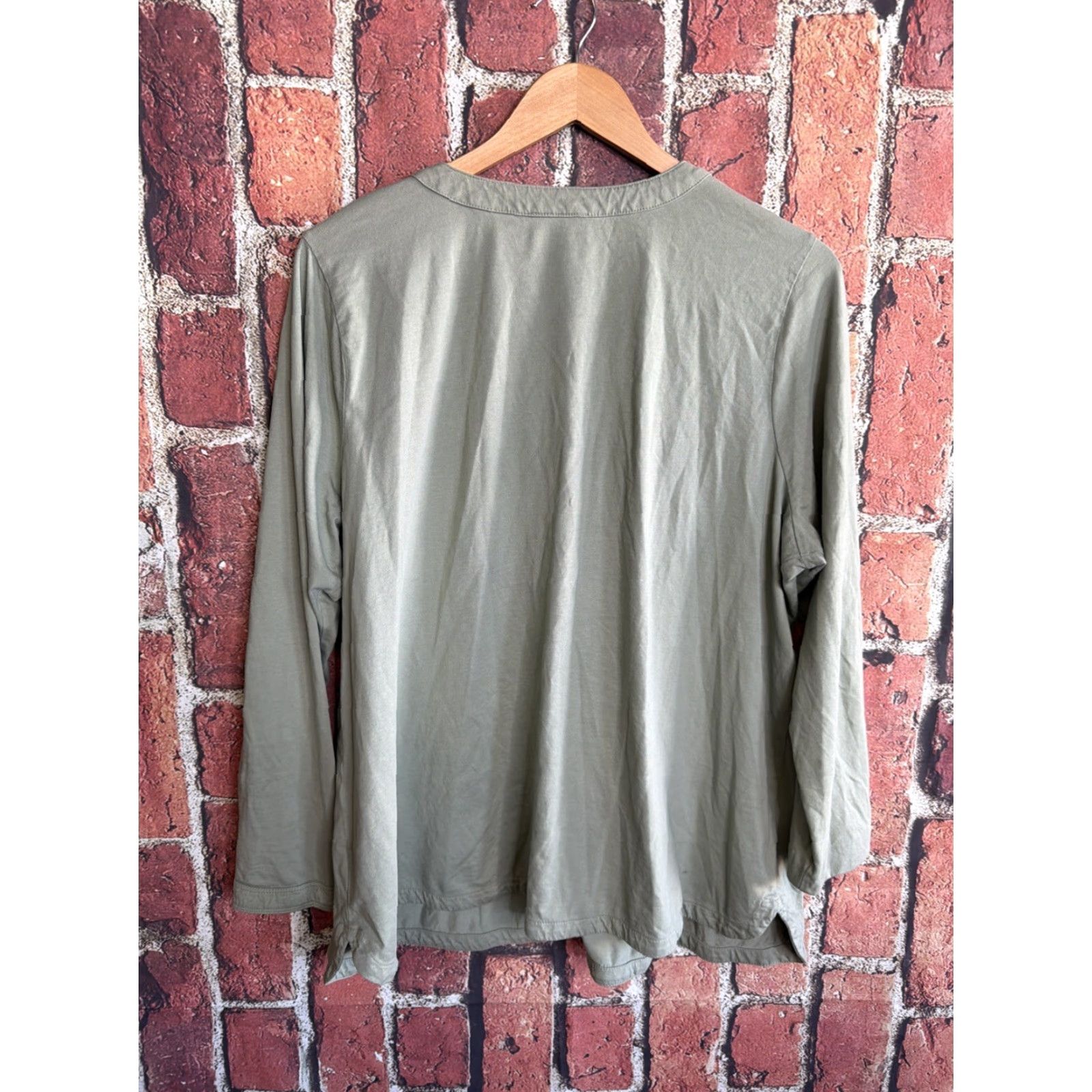 J. Jill J. Jill Blouse Shirt Womens XL Green V-Neck 3/4 Sleeve Pockets Button Casual Easy Care Size XL / US 12-14 / IT 48-50 - 3 Thumbnail