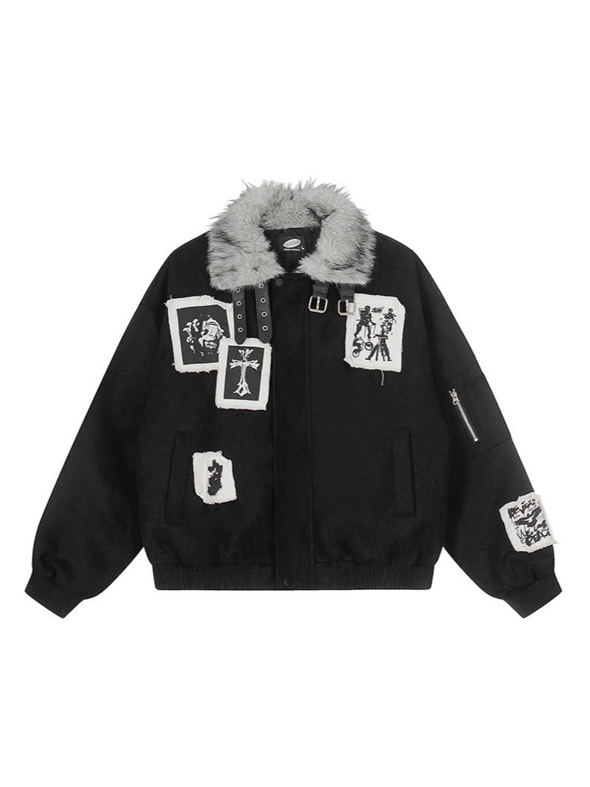 Japanese Brand Gray Faux Fur Collar Varsity Jacket with Patch Details Size US M / EU 48-50 / 2 - 3 Thumbnail