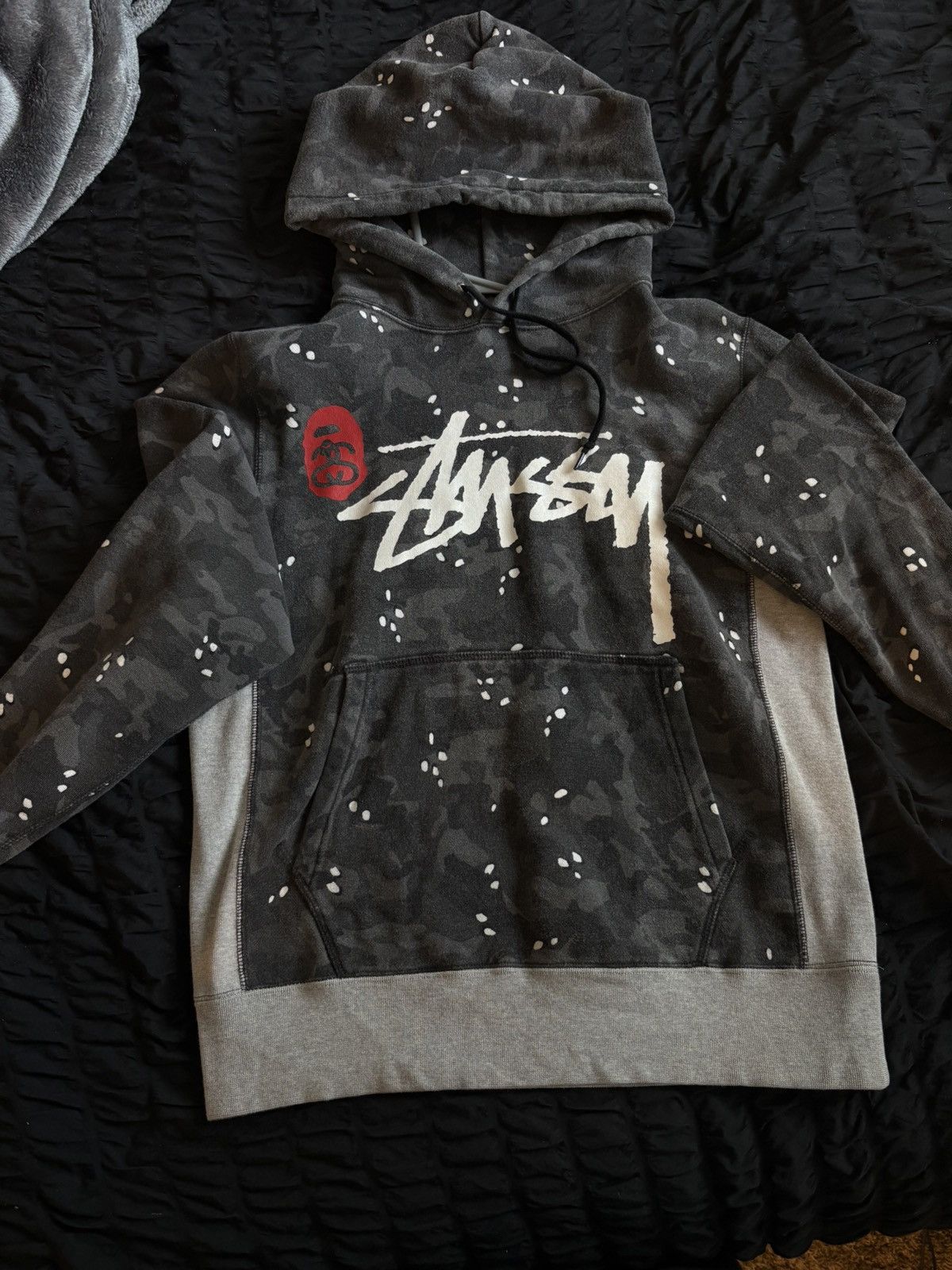 BAPE×STUSSY✨PULLOVER PARKA✨BLACK✨ Bape × Stussy Bape X Stussy Collab Shark Hoodie | Grailed
