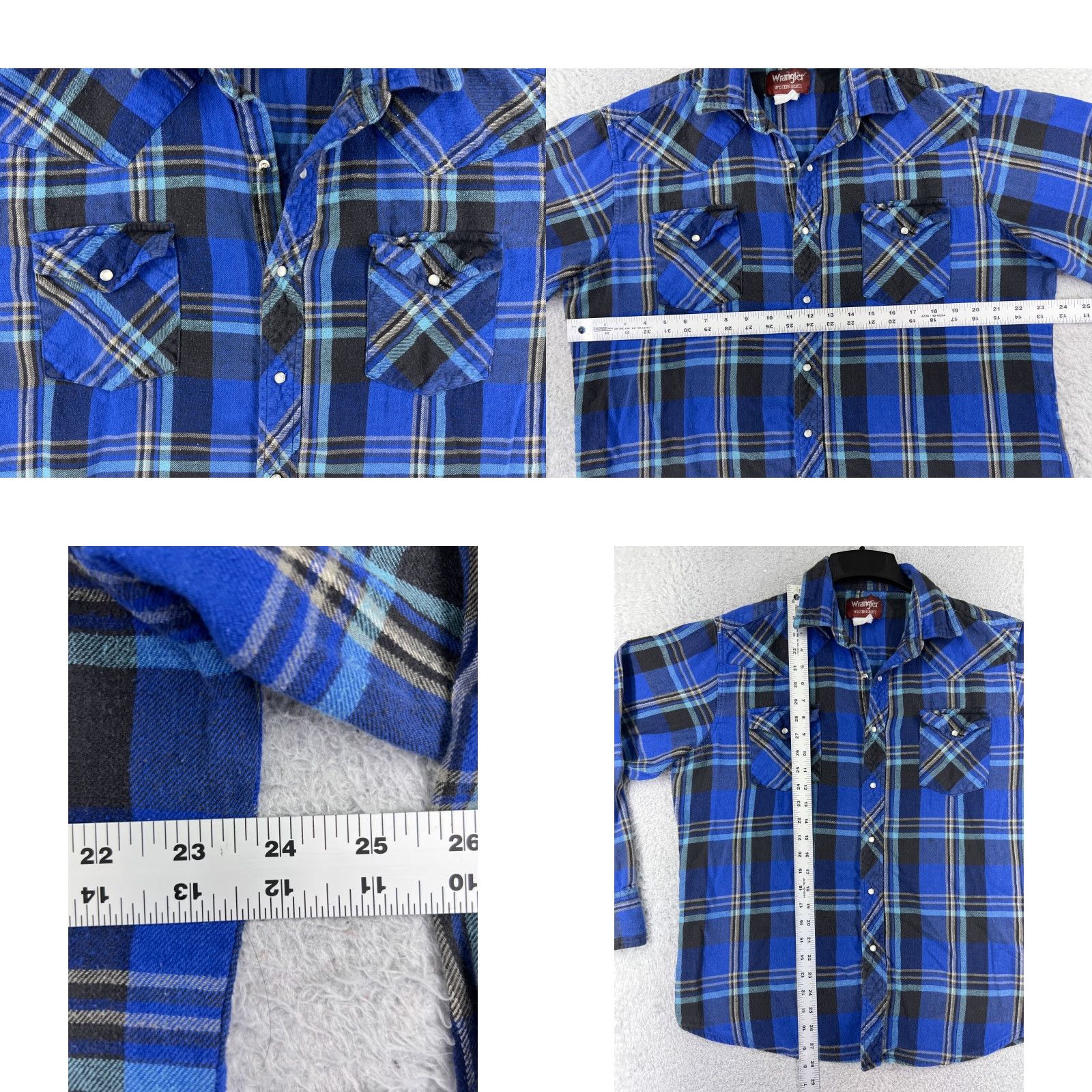Wrangler Wrangler Shirt Men XL Blue Plaid Cotton Flannel Pocket Button-Up Western Cowboy Casual Workwear Vintage: No Size US XL / EU 56 / 4 - 8 Thumbnail