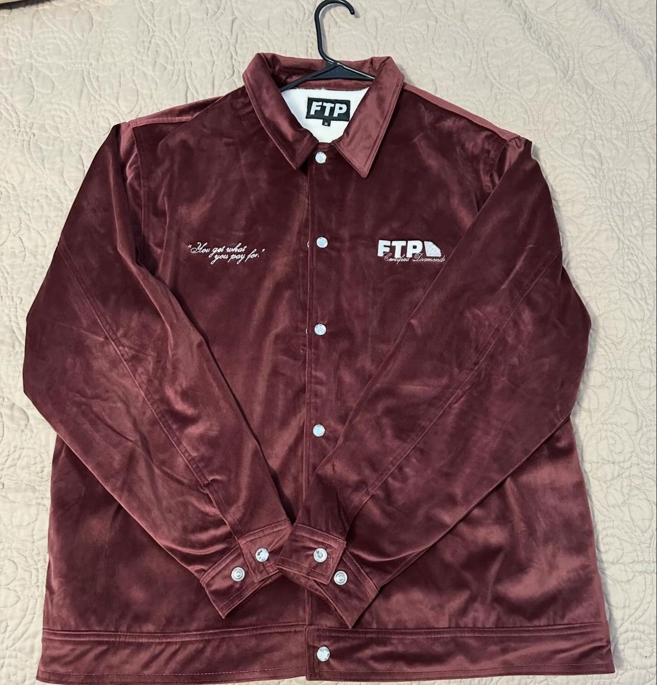 image of Fuck The Population Ftp Diamond Dealer Coaches Jacket in Maroon, Men's (Size XL)