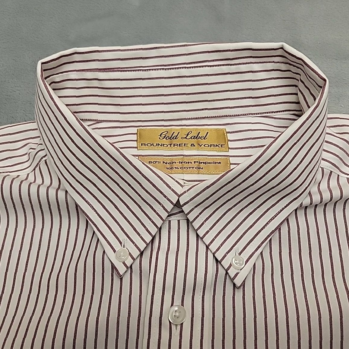 Roundtree & Yorke Gold Label Shirt Mens 17.5 33 Maroon Striped 100% Cotton Pinpoint Non-Iron Button-Down Collar Long Sleeve Tailored Mens Red Pattern Shirt Size US XXL / EU 58 / 5 - 4 Thumbnail