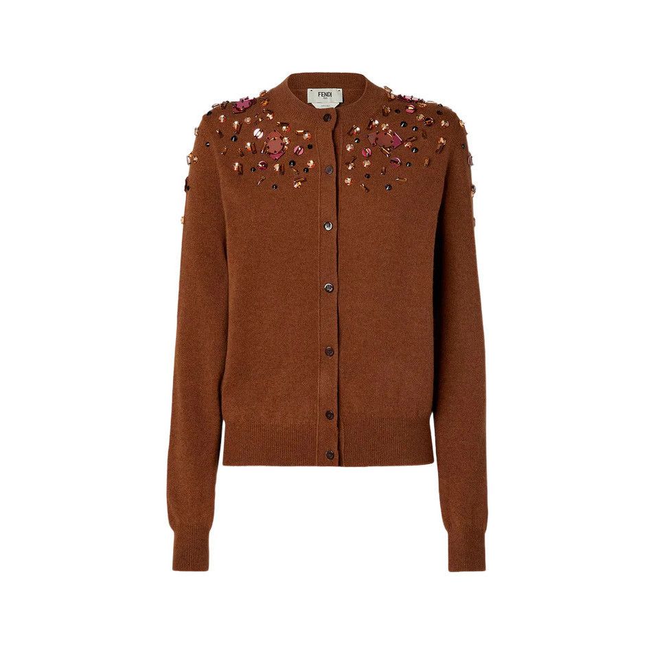 FENDI $3250 Brown Cashmere/Wool Cardigan New & Authentic (Wo
