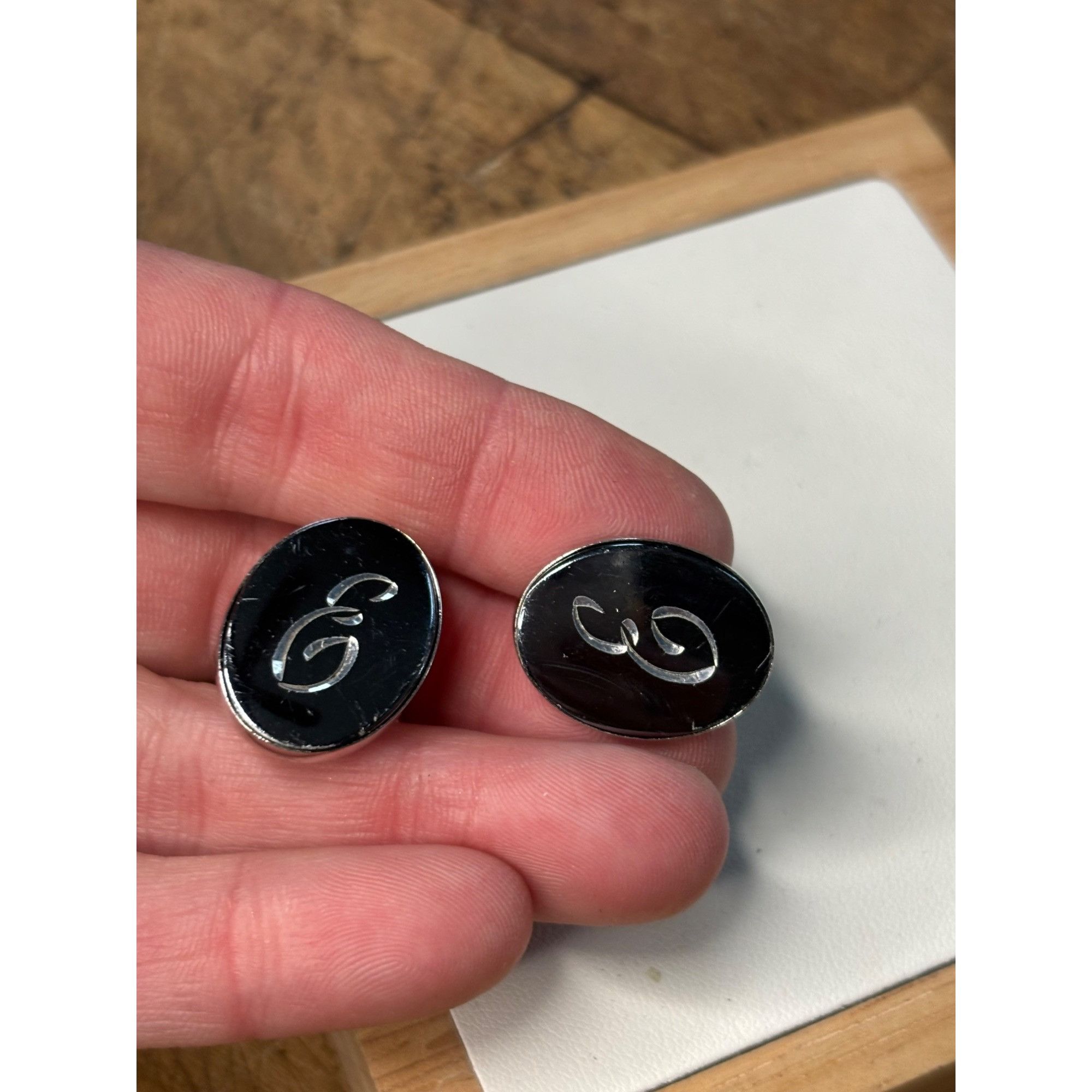 Other Personalized Silver Oval Cufflinks With Engraved Letter E Size 44R - 5 Thumbnail