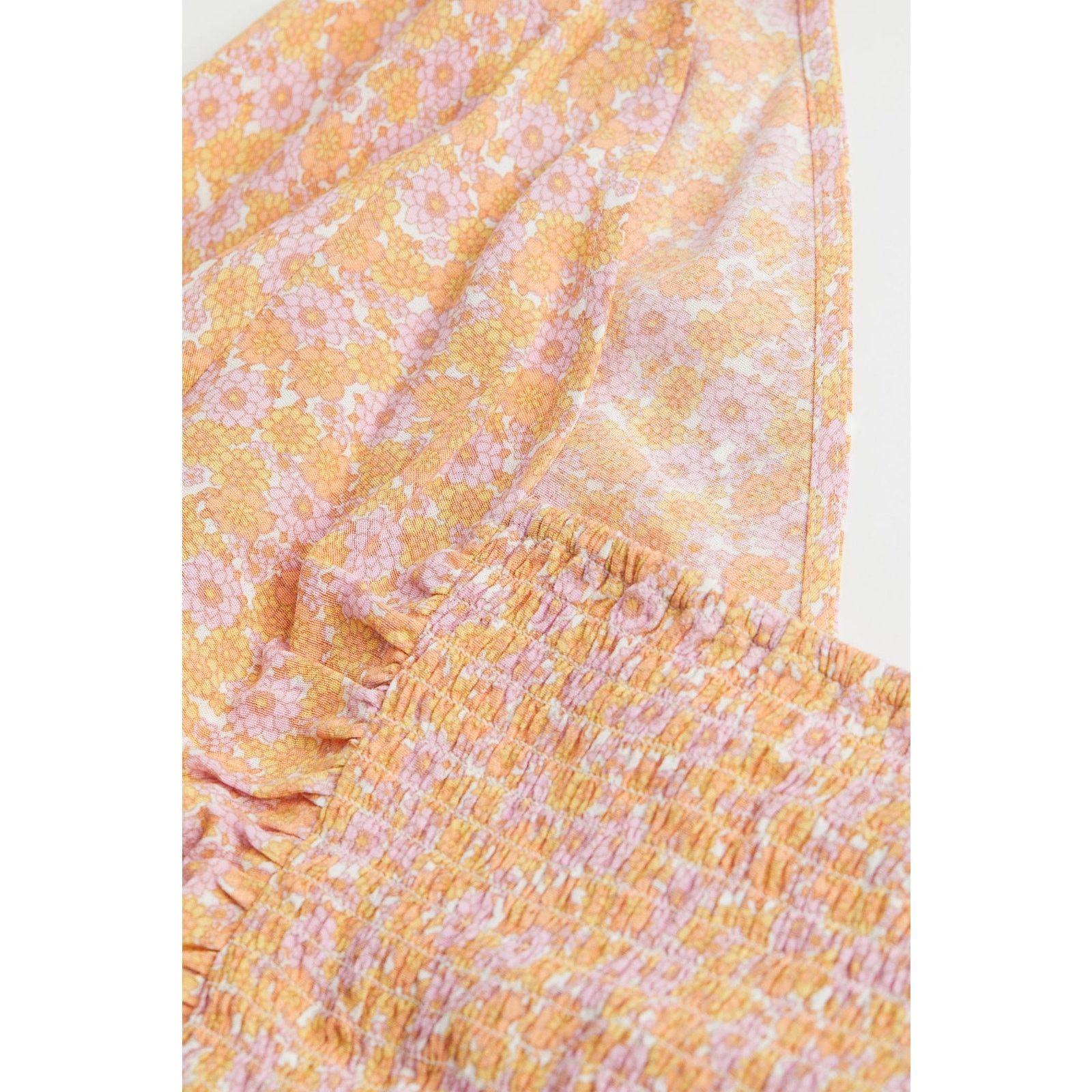 H&M H&M Orange Pink Floral V-Neck Drawstring Blouse Ruched Smock Size US L / EU 52-54 / 3 - 8 Thumbnail